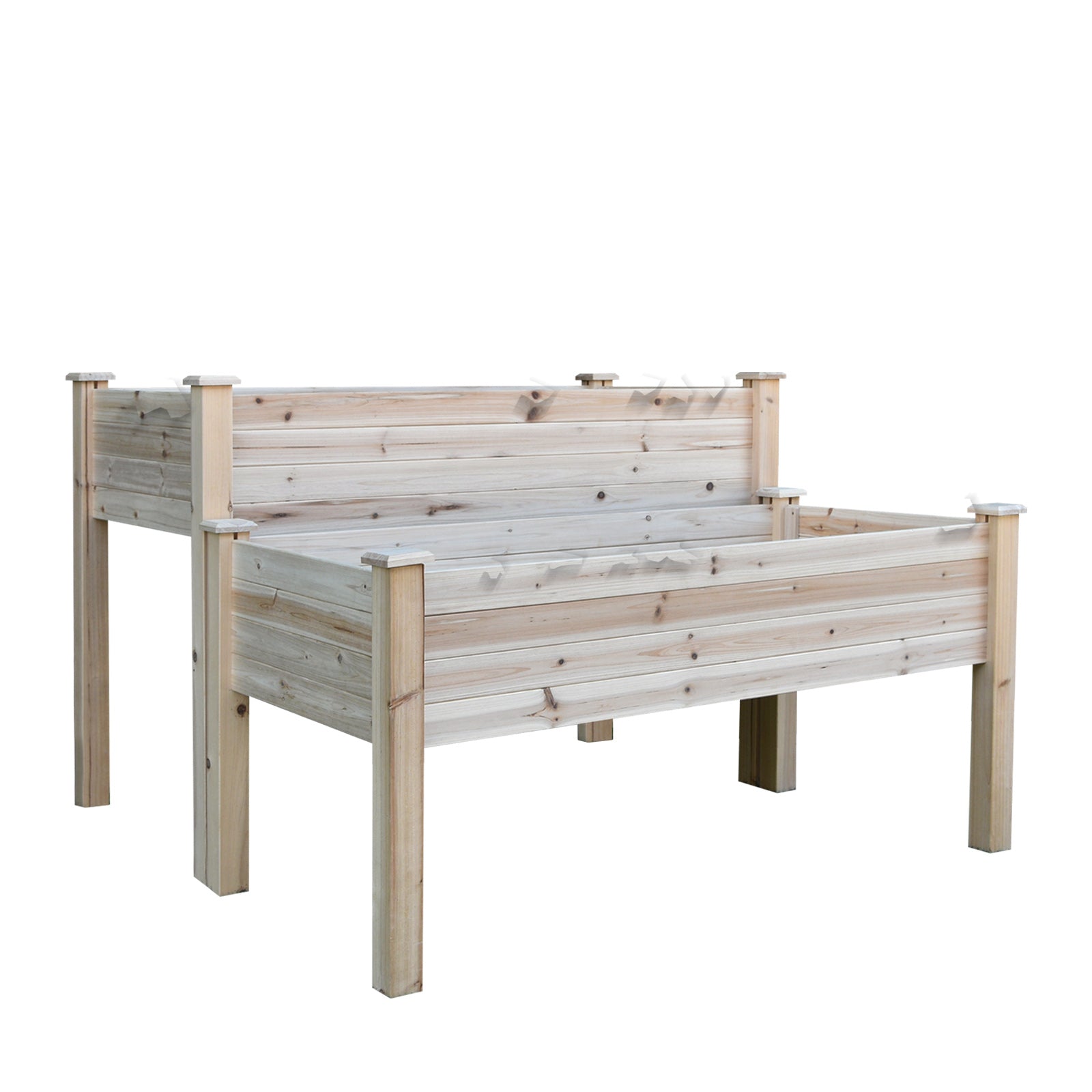 2 Tiers Raised Garden Bed, Wooden Elevated Planter Box with Legs Gardening Planting Bed with 2 Compartments for Flower Vegetable Herb Grow, Natural