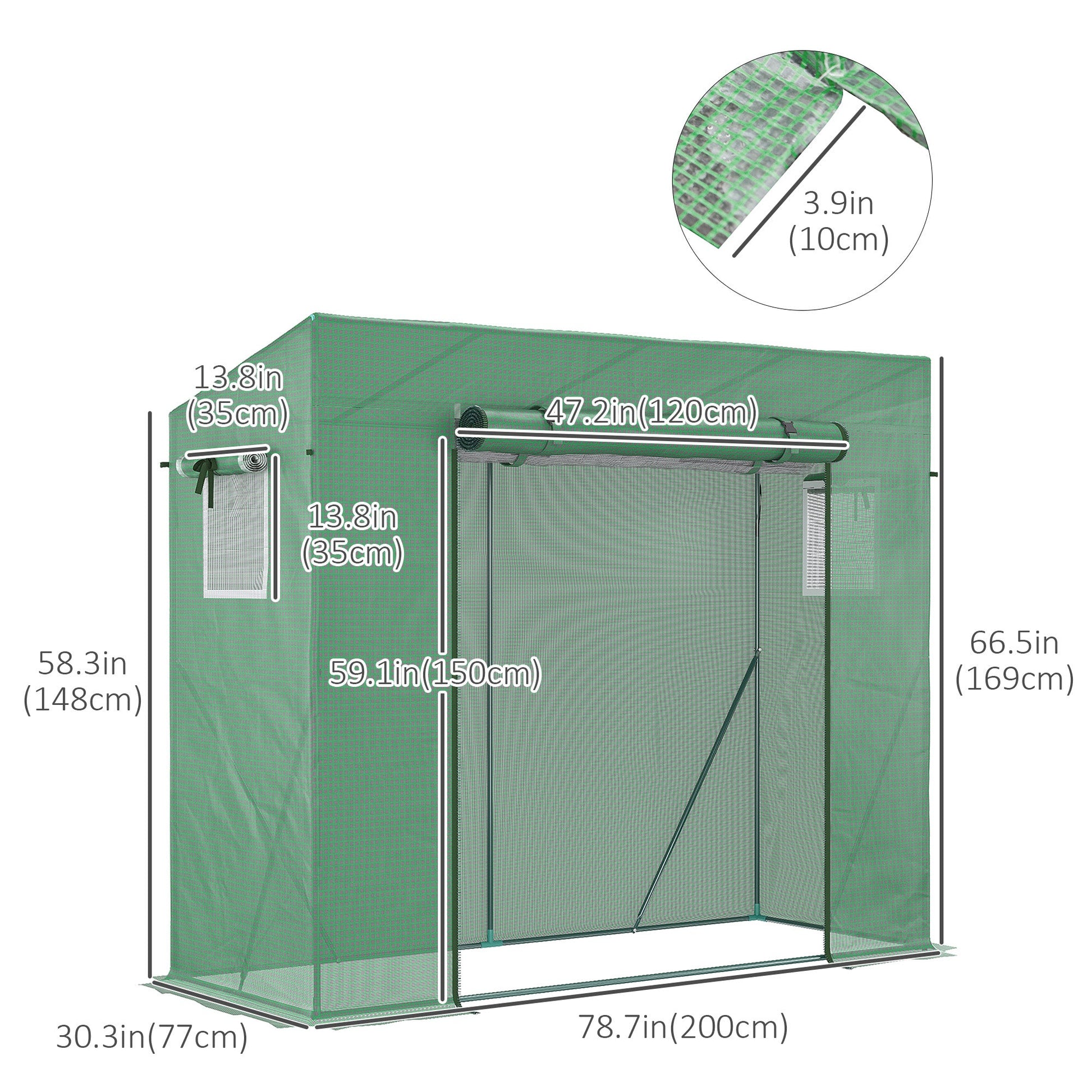 6.6' x 2.5' x 5.5' Walk-in Greenhouse Patio Hot House Plants Flowers Herbs Tomato Grow with Steel Frame Door Window Garden Balcony Patio Green