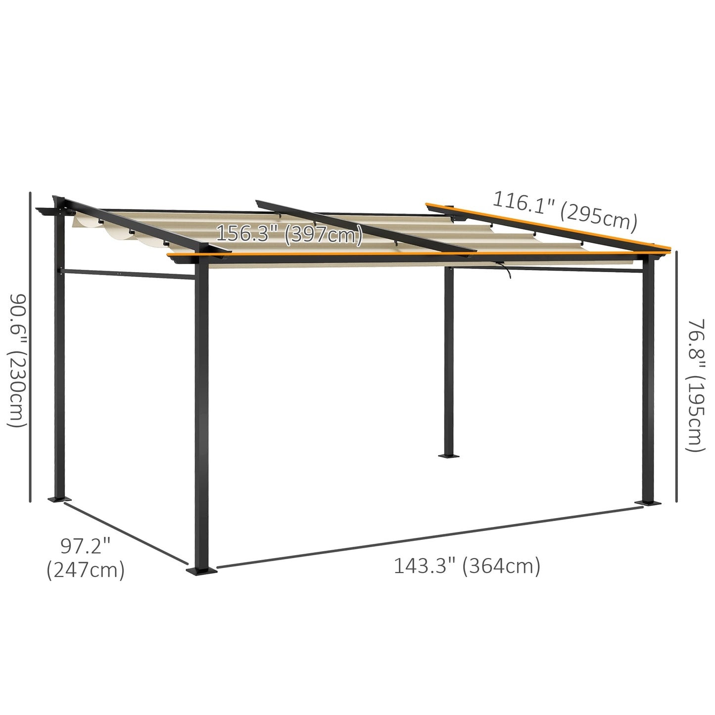 10' x 13' Metal Pergola with Sliding Roof Canopy, Retractable Pergola Canopy for Outdoor, Patio, Beige