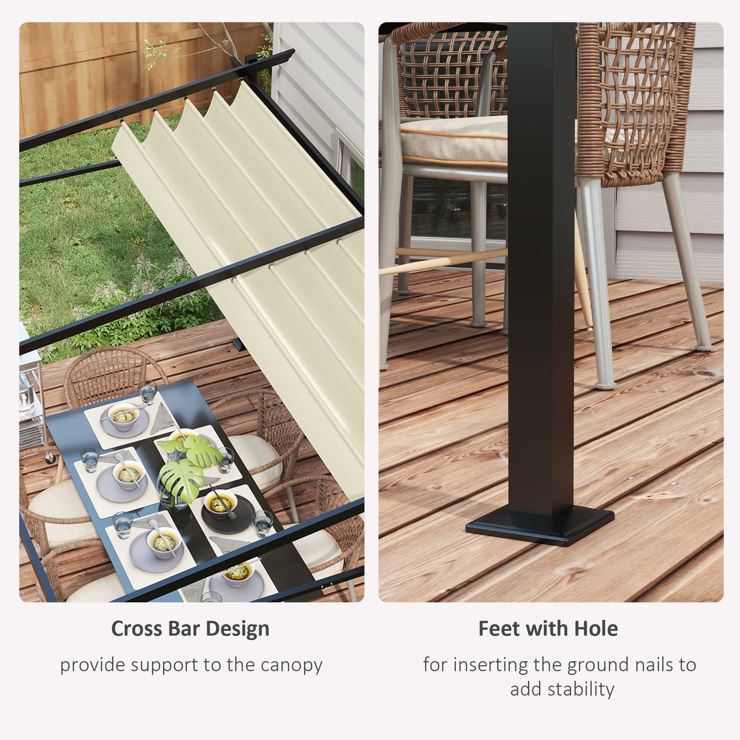 10' x 13' Metal Pergola with Sliding Roof Canopy, Retractable Pergola Canopy for Outdoor, Patio, Beige