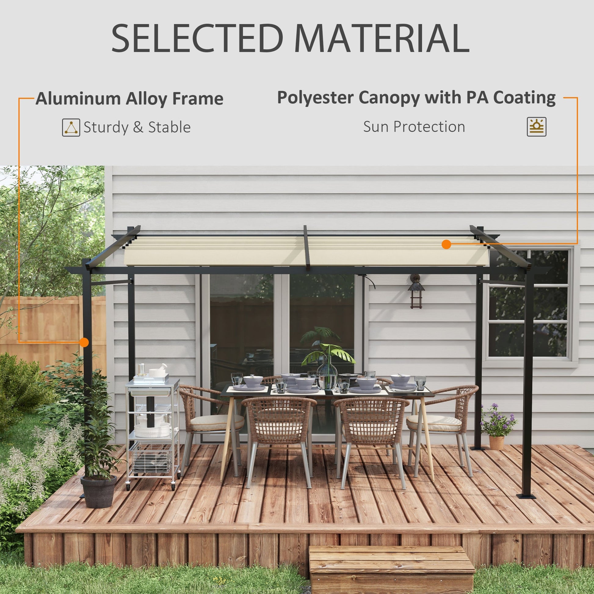 10' x 13' Metal Pergola with Sliding Roof Canopy, Retractable Pergola Canopy for Outdoor, Patio, Beige