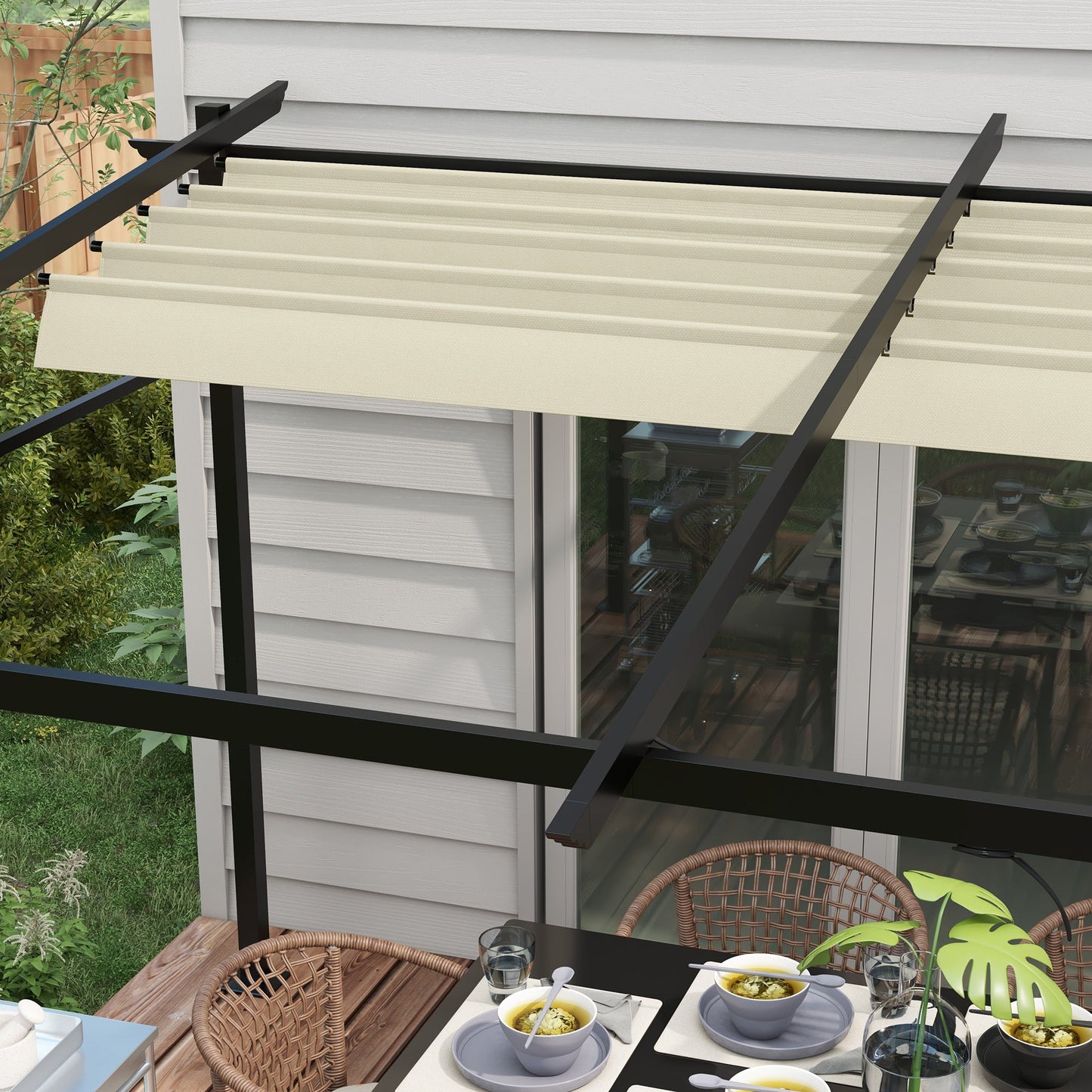 10' x 13' Metal Pergola with Sliding Roof Canopy, Retractable Pergola Canopy for Outdoor, Patio, Beige