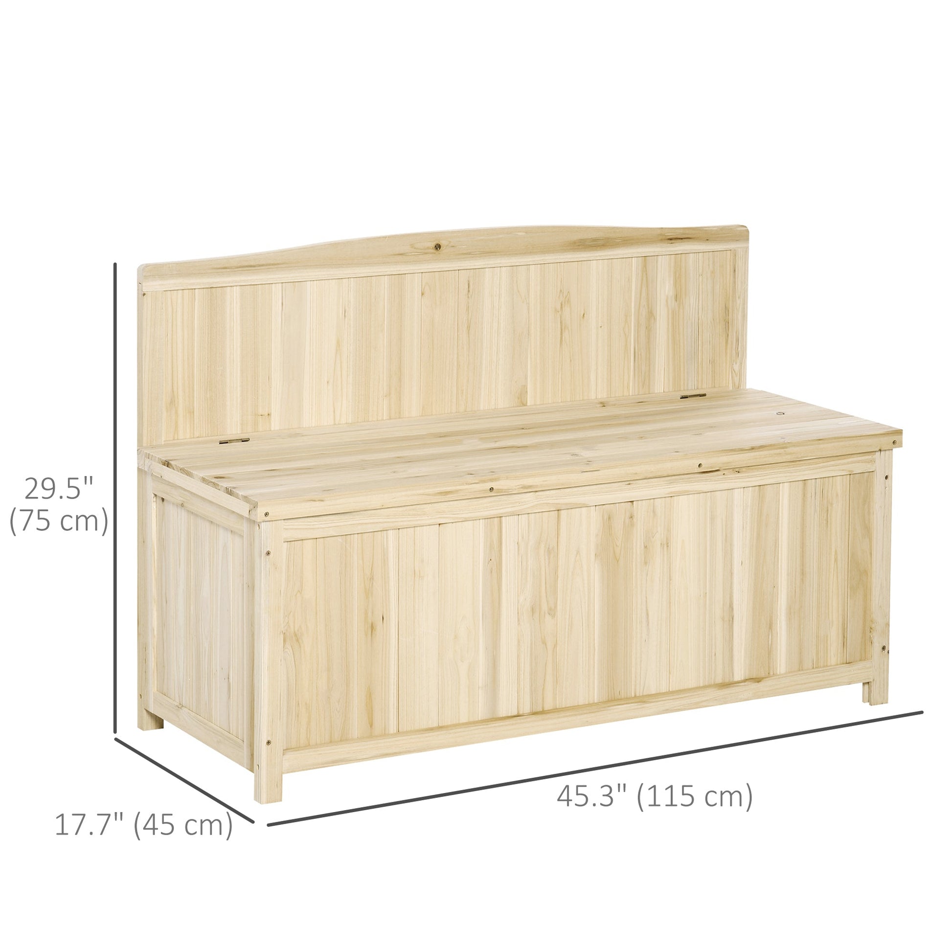 Wooden Outdoor Bench, Garden Bench with 39 Gallon Storage Box, Garden Furniture Chair for Patio, Lawn, Garden, 45.3" x 17.7" x 29.5", Natural