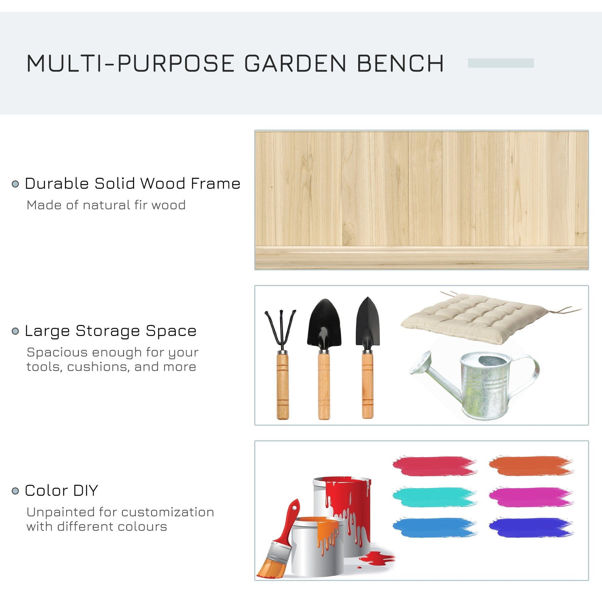 Wooden Outdoor Bench, Garden Bench with 39 Gallon Storage Box, Garden Furniture Chair for Patio, Lawn, Garden, 45.3" x 17.7" x 29.5", Natural