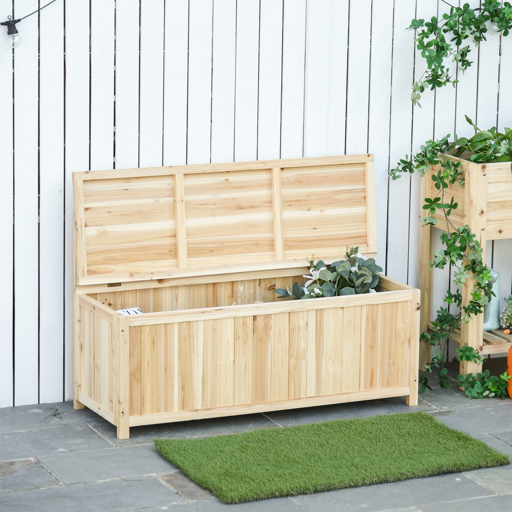 Wooden Outdoor Bench, Garden Bench with 39 Gallon Storage Box, Garden Furniture Chair for Patio, Lawn, Garden, 45.3" x 17.7" x 29.5", Natural