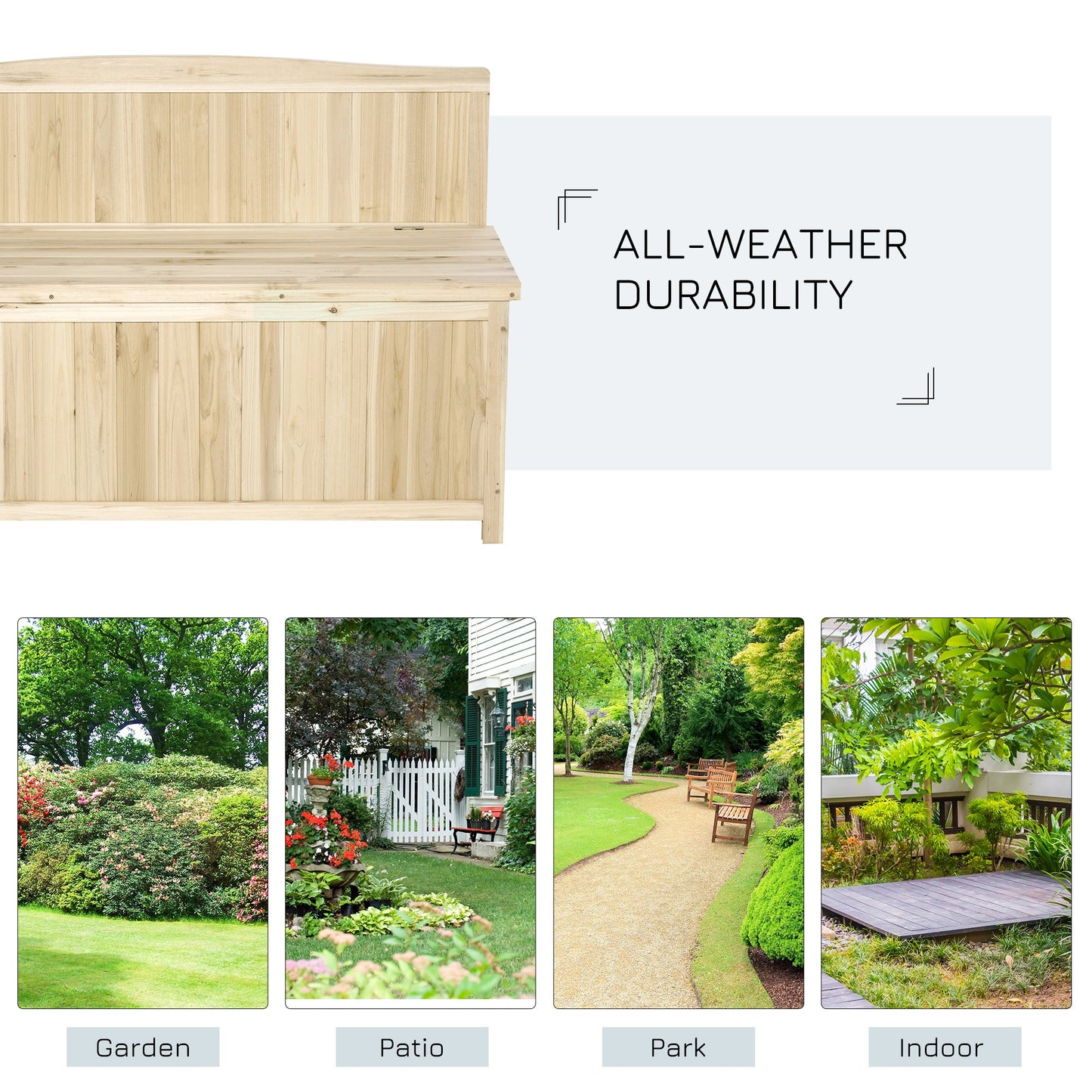 Wooden Outdoor Bench, Garden Bench with 39 Gallon Storage Box, Garden Furniture Chair for Patio, Lawn, Garden, 45.3" x 17.7" x 29.5", Natural
