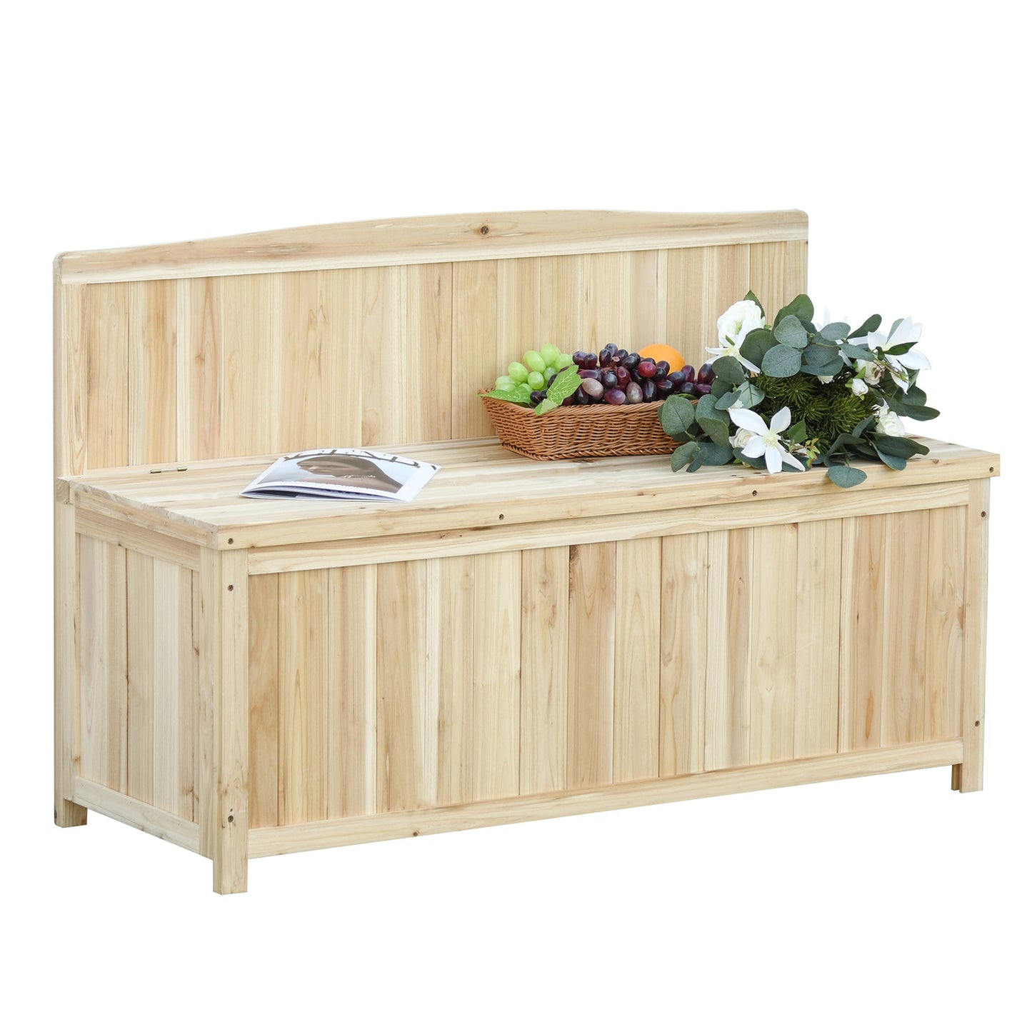 Wooden Outdoor Bench, Garden Bench with 39 Gallon Storage Box, Garden Furniture Chair for Patio, Lawn, Garden, 45.3" x 17.7" x 29.5", Natural