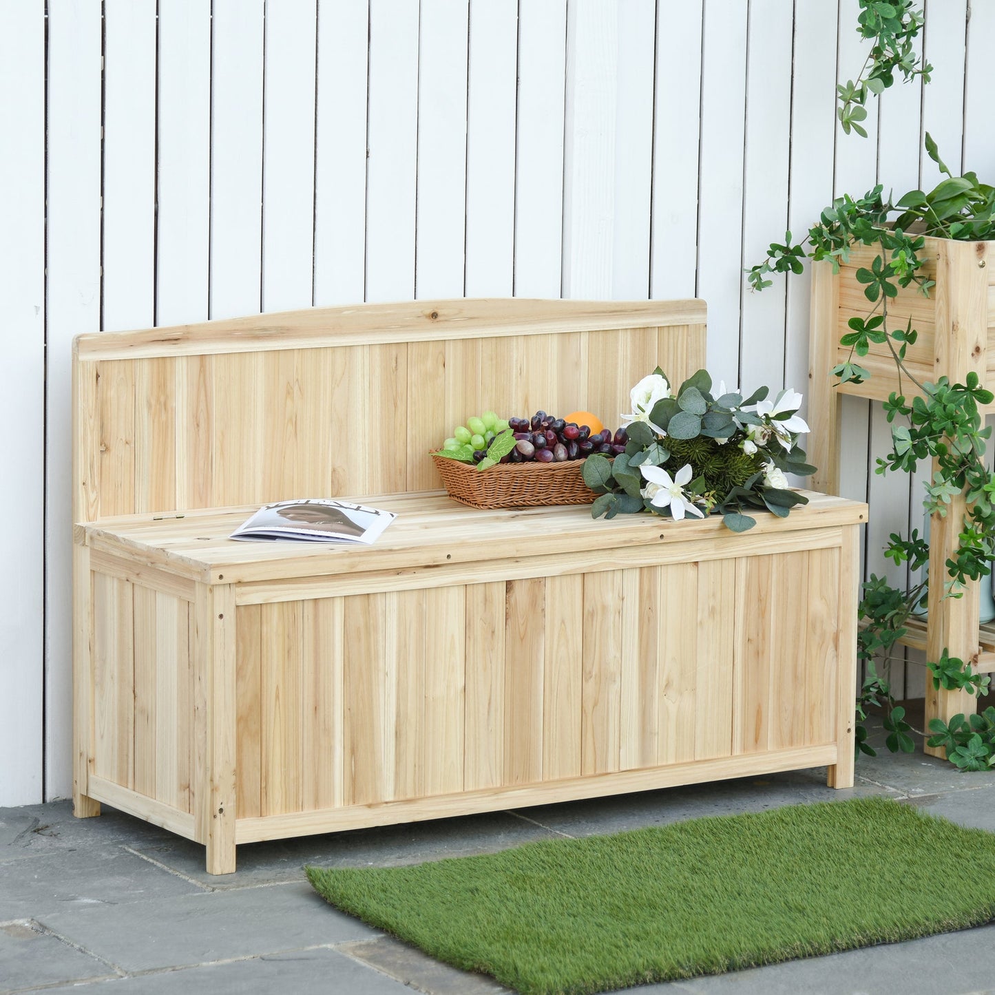 Wooden Outdoor Bench, Garden Bench with 39 Gallon Storage Box, Garden Furniture Chair for Patio, Lawn, Garden, 45.3" x 17.7" x 29.5", Natural