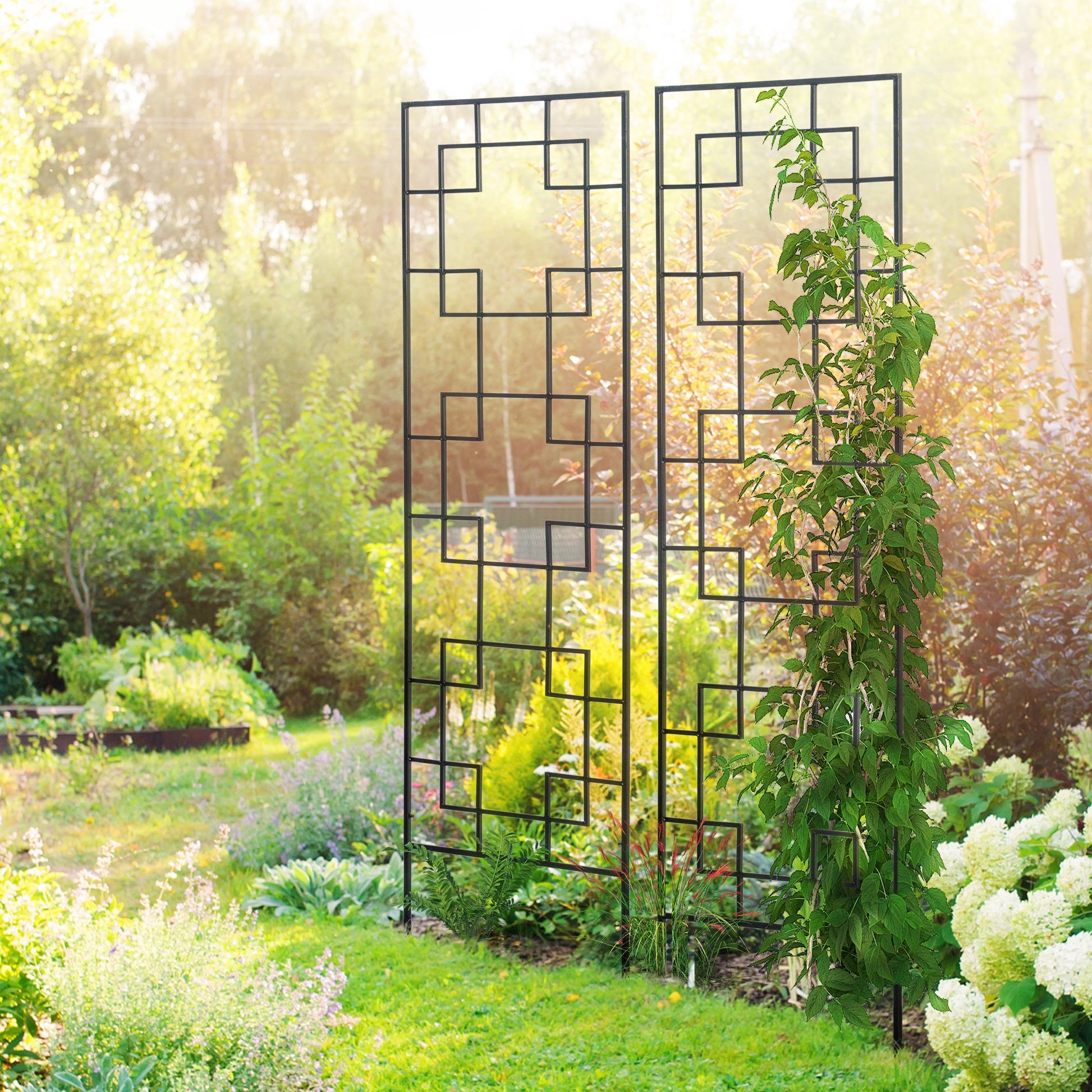 2 Pack Garden Trellis for Climbing Plants, Outdoor Metal Grid Panels for Roses, Vine Flower, Cucumber, Clematis, 72" Tall