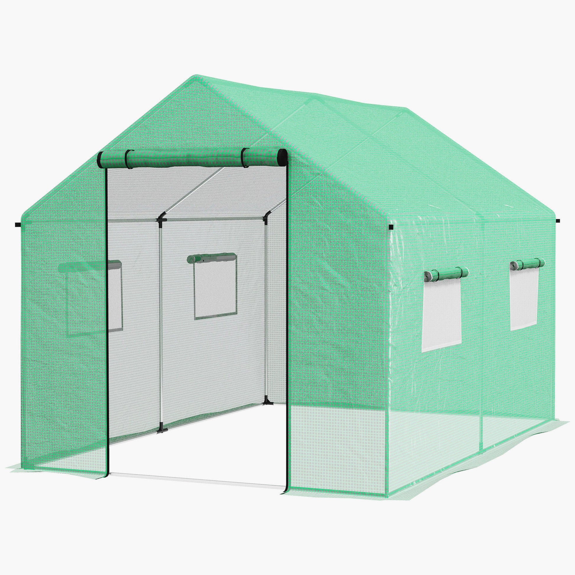 6.6' x 10' x 6.6' Tunnel Greenhouse with Roll-up Door and Mesh Windows, Walk-in Green House with PE Cover and Steel Frame, Garden Plants Growing Warm House Tent, Green