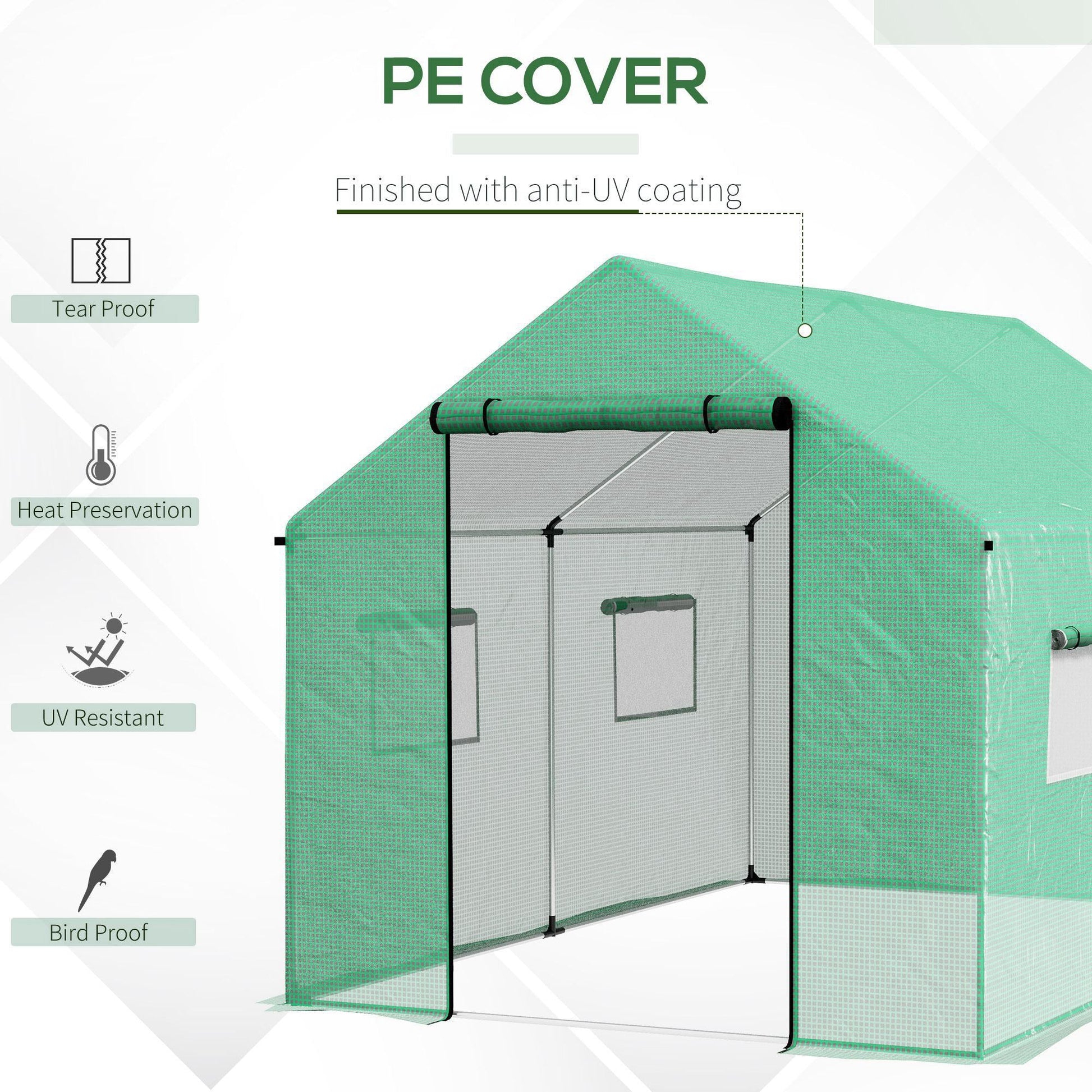 6.6' x 10' x 6.6' Tunnel Greenhouse with Roll-up Door and Mesh Windows, Walk-in Green House with PE Cover and Steel Frame, Garden Plants Growing Warm House Tent, Green