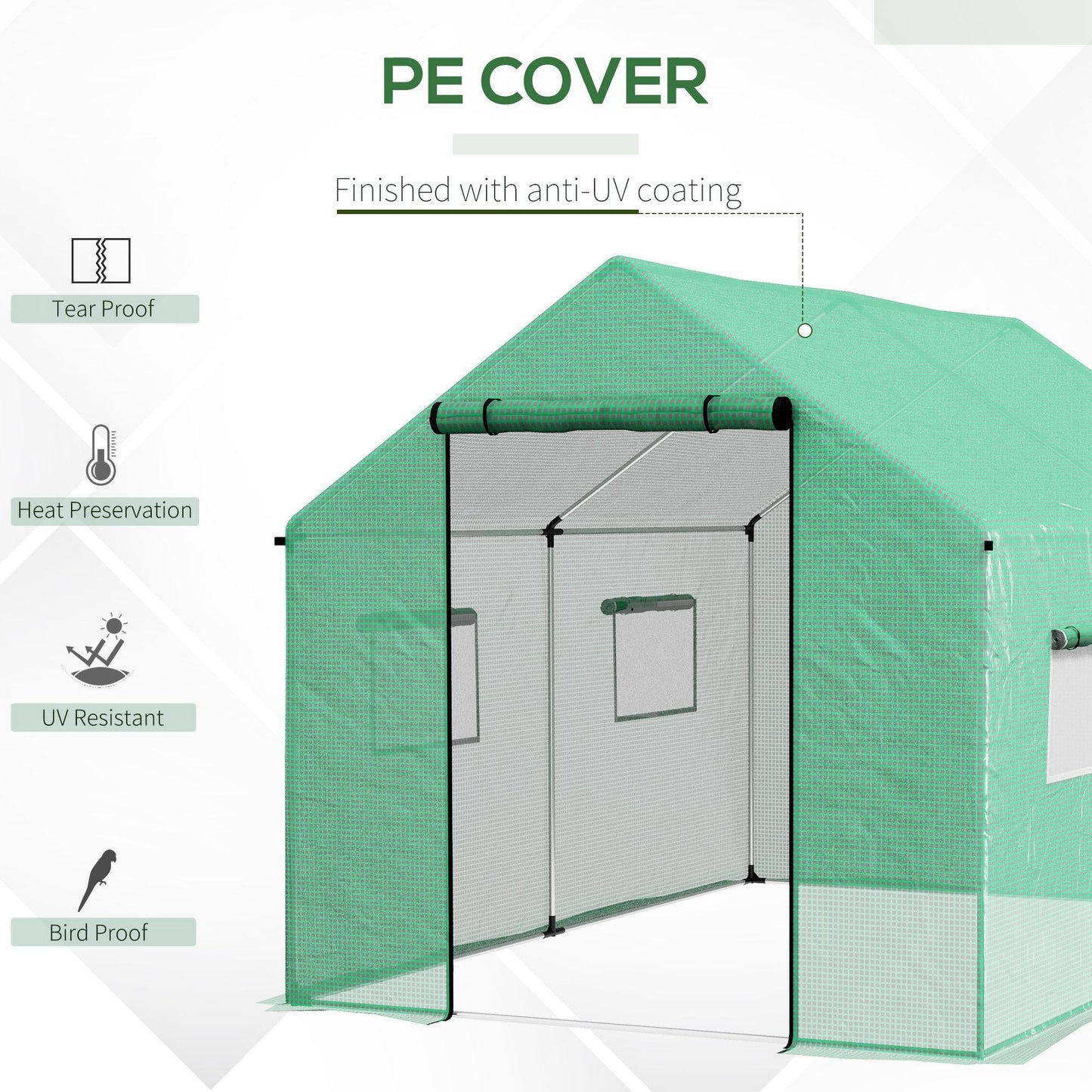6.6' x 10' x 6.6' Tunnel Greenhouse with Roll-up Door and Mesh Windows, Walk-in Green House with PE Cover and Steel Frame, Garden Plants Growing Warm House Tent, Green