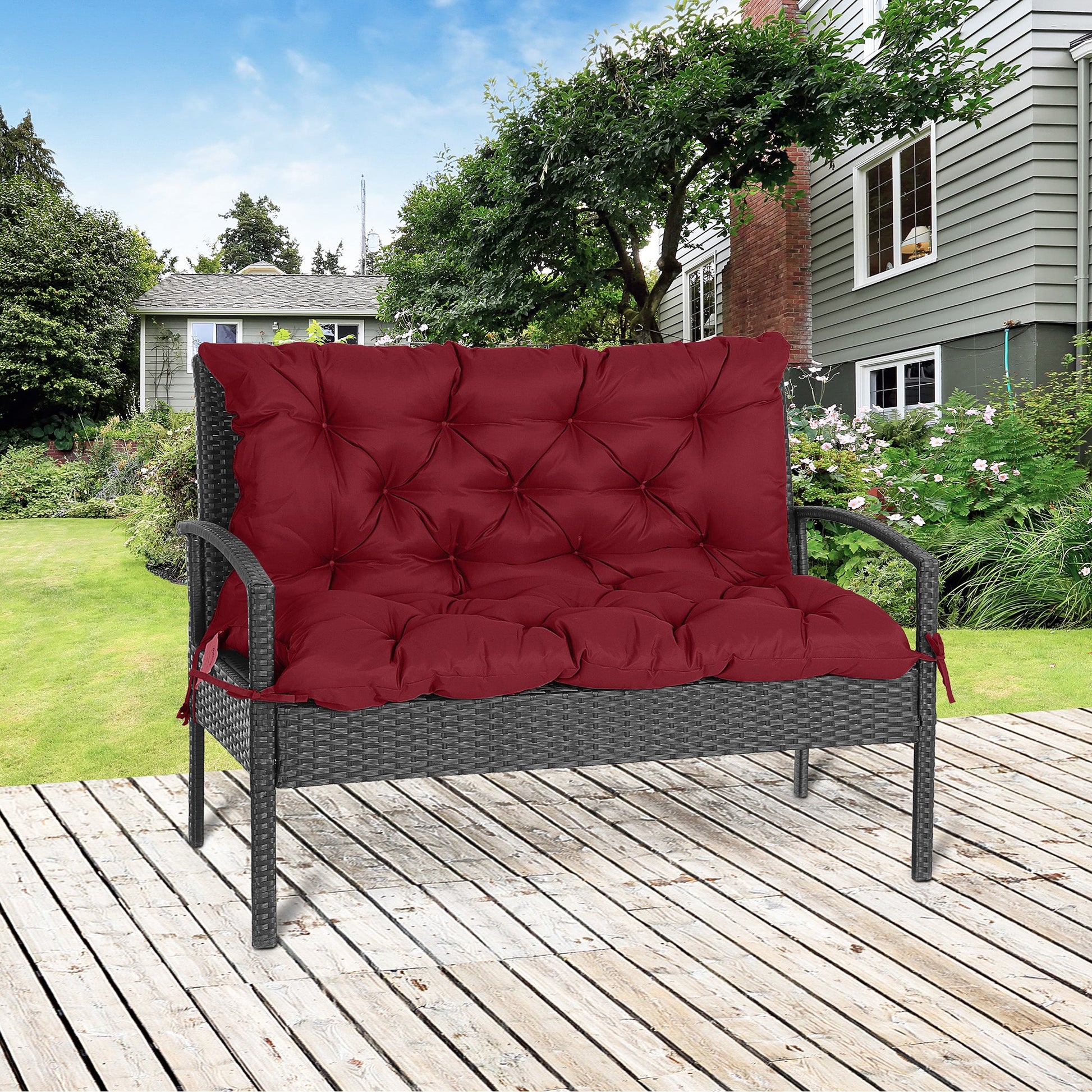 Porch Swing Cushion Garden Bench Cushion with Backrest, Non-Slip 2-Seater Thick Pad, Swing Chair Mat Replacement for Indoor and Outdoor, 39.4" x 38.6", Wine Red