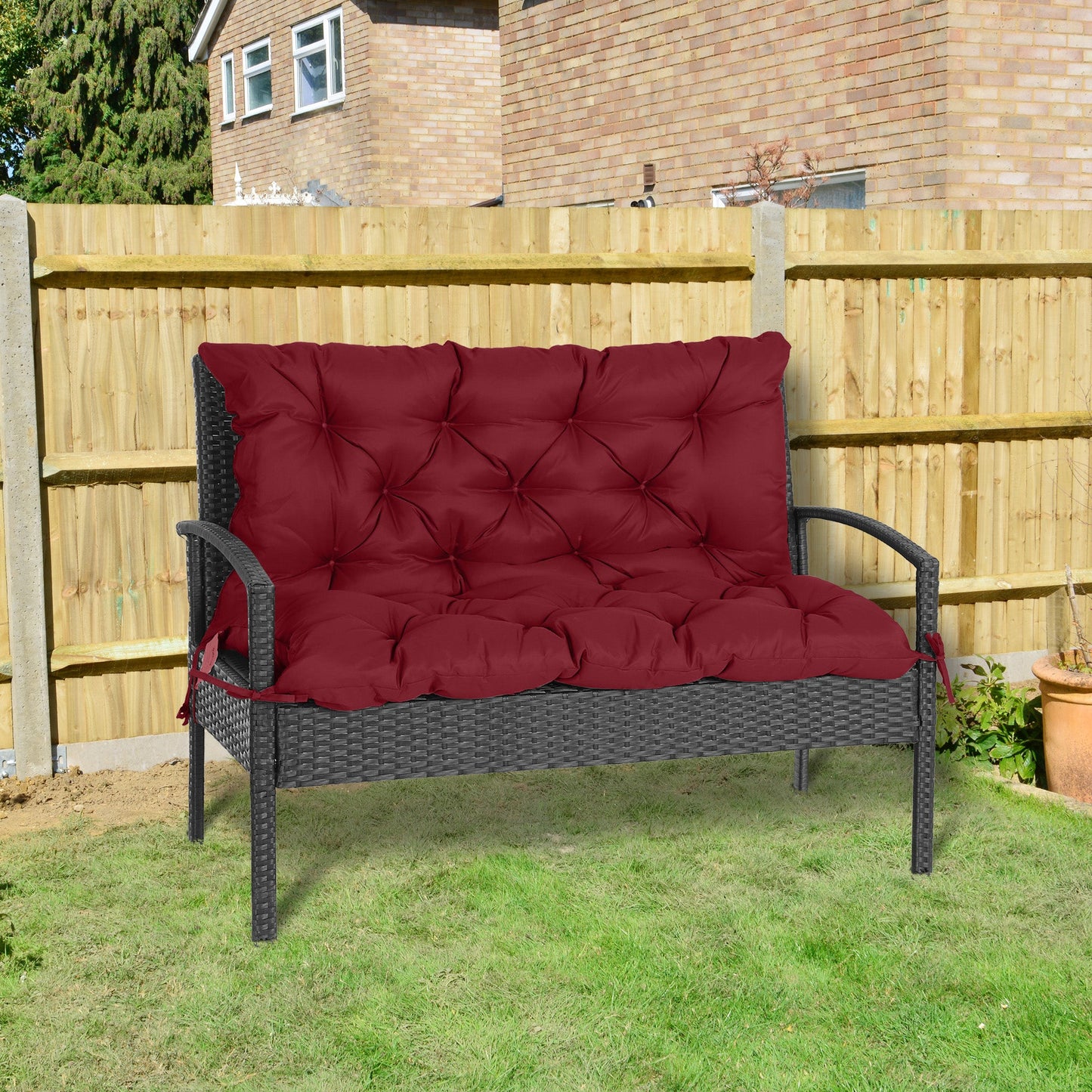 Porch Swing Cushion Garden Bench Cushion with Backrest, Non-Slip 2-Seater Thick Pad, Swing Chair Mat Replacement for Indoor and Outdoor, 39.4" x 38.6", Wine Red