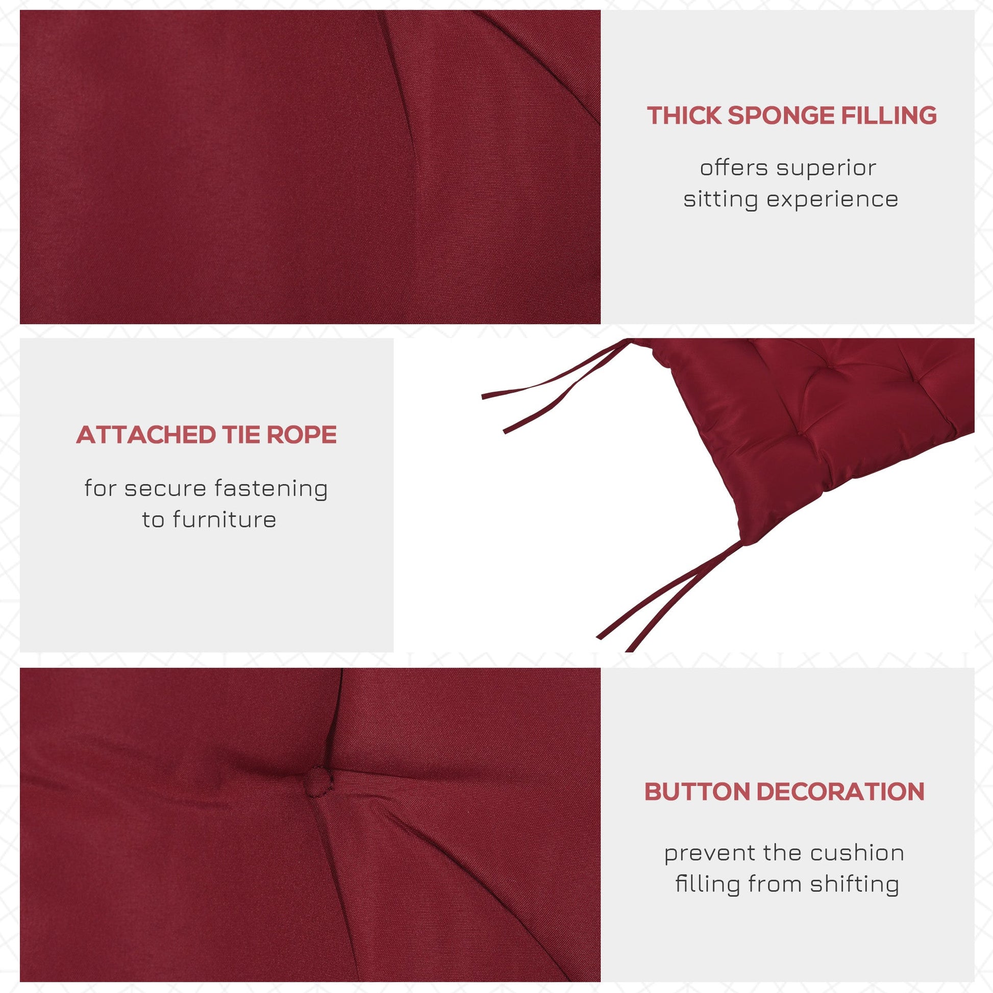 Porch Swing Cushion Garden Bench Cushion with Backrest, Non-Slip 2-Seater Thick Pad, Swing Chair Mat Replacement for Indoor and Outdoor, 39.4" x 38.6", Wine Red