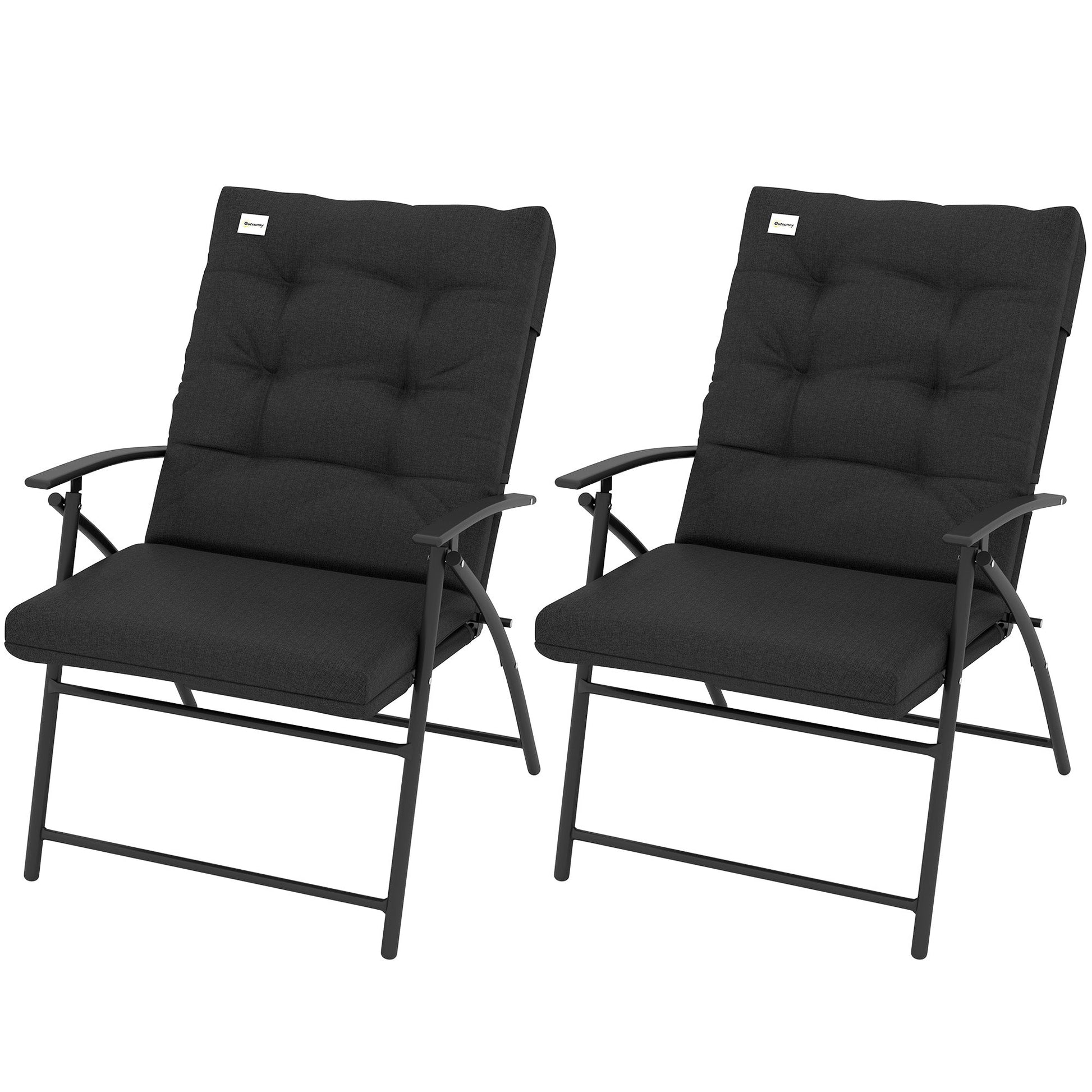 Set of 2 Outdoor Dining Chairs, Folding Patio Chair with Adjustable Backrest, Padded Folding Chairs for Outdoor Events, Black