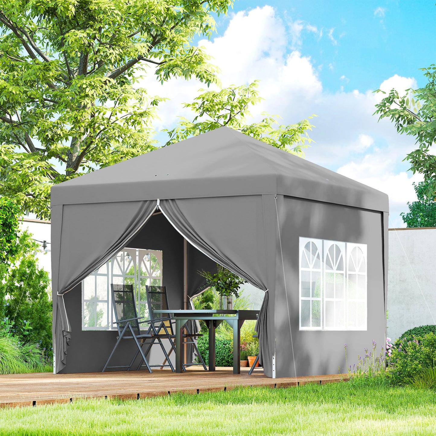 10'x10' Outdoor Pop Up Party Tent Gazebo Canopy with Carrying Bag (Light Grey)