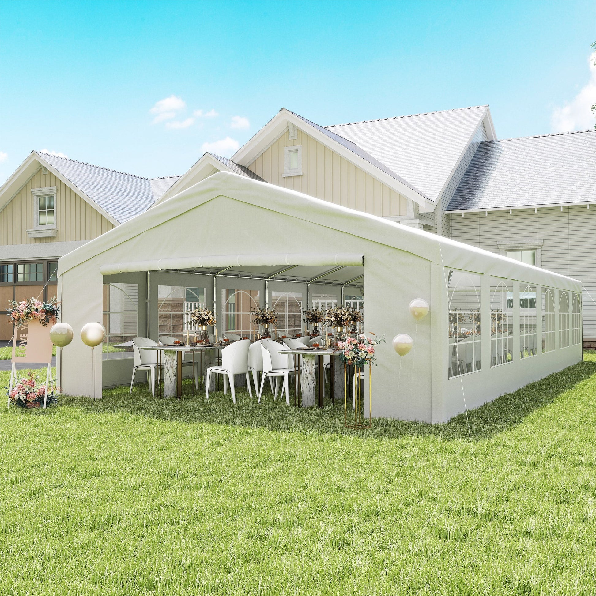 40'x20' Heavy Duty Large Party Tent & Carport with Removable Sidewalls, Windows, Portable Garage Canopy Tent, Sun Shade Shelter for Parties Wedding Outdoor Events, White