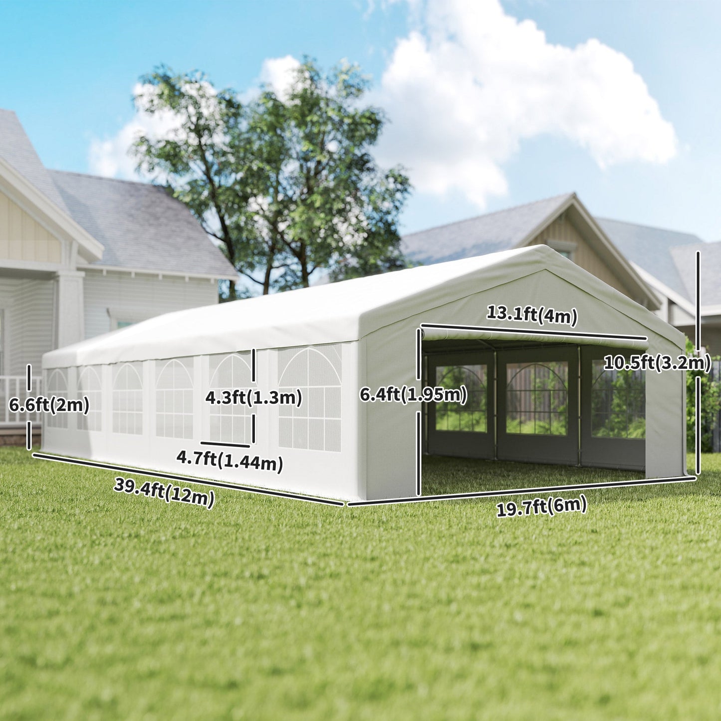 40'x20' Heavy Duty Large Party Tent & Carport with Removable Sidewalls, Windows, Portable Garage Canopy Tent, Sun Shade Shelter for Parties Wedding Outdoor Events, White