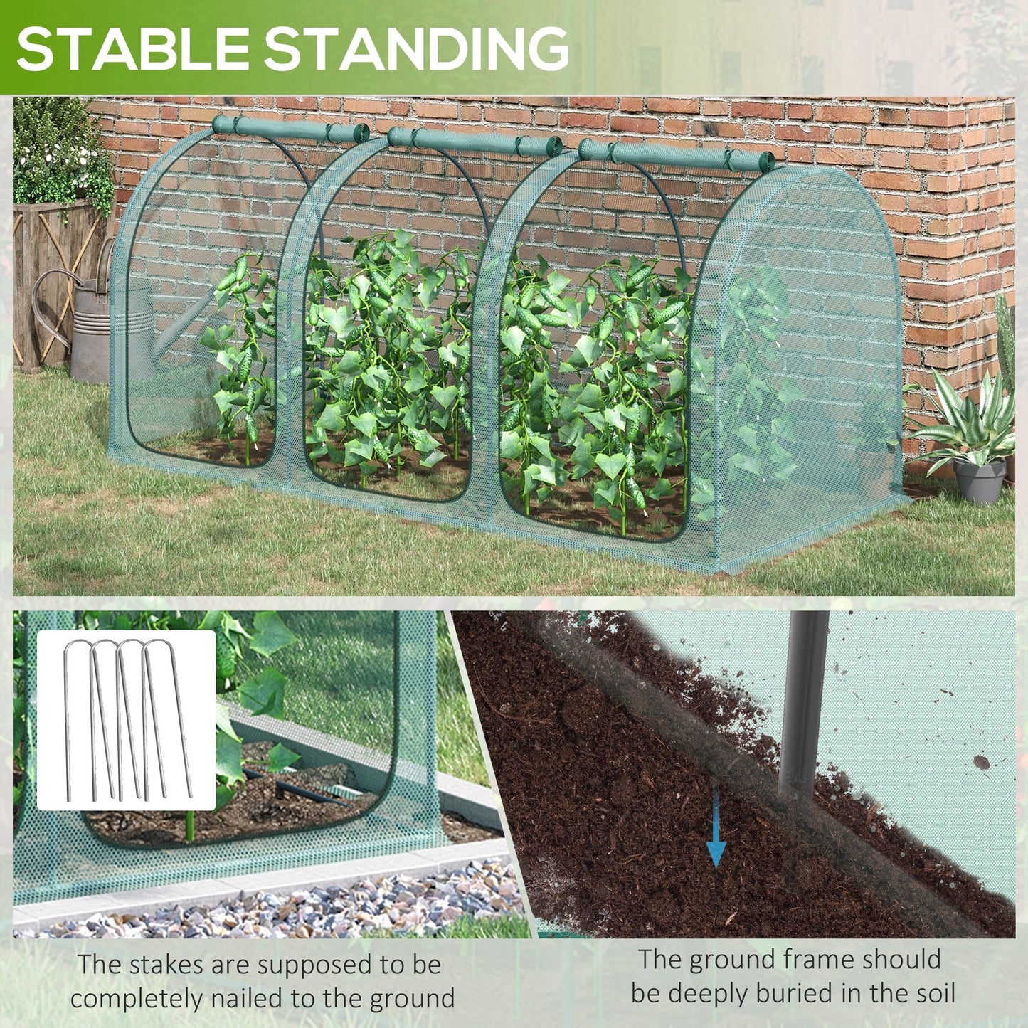 9' x 4' Crop Cage, Plant Protection Tent, with Three Zippered Doors and 4 Ground Stakes, for Garden, Yard, Lawn, Green