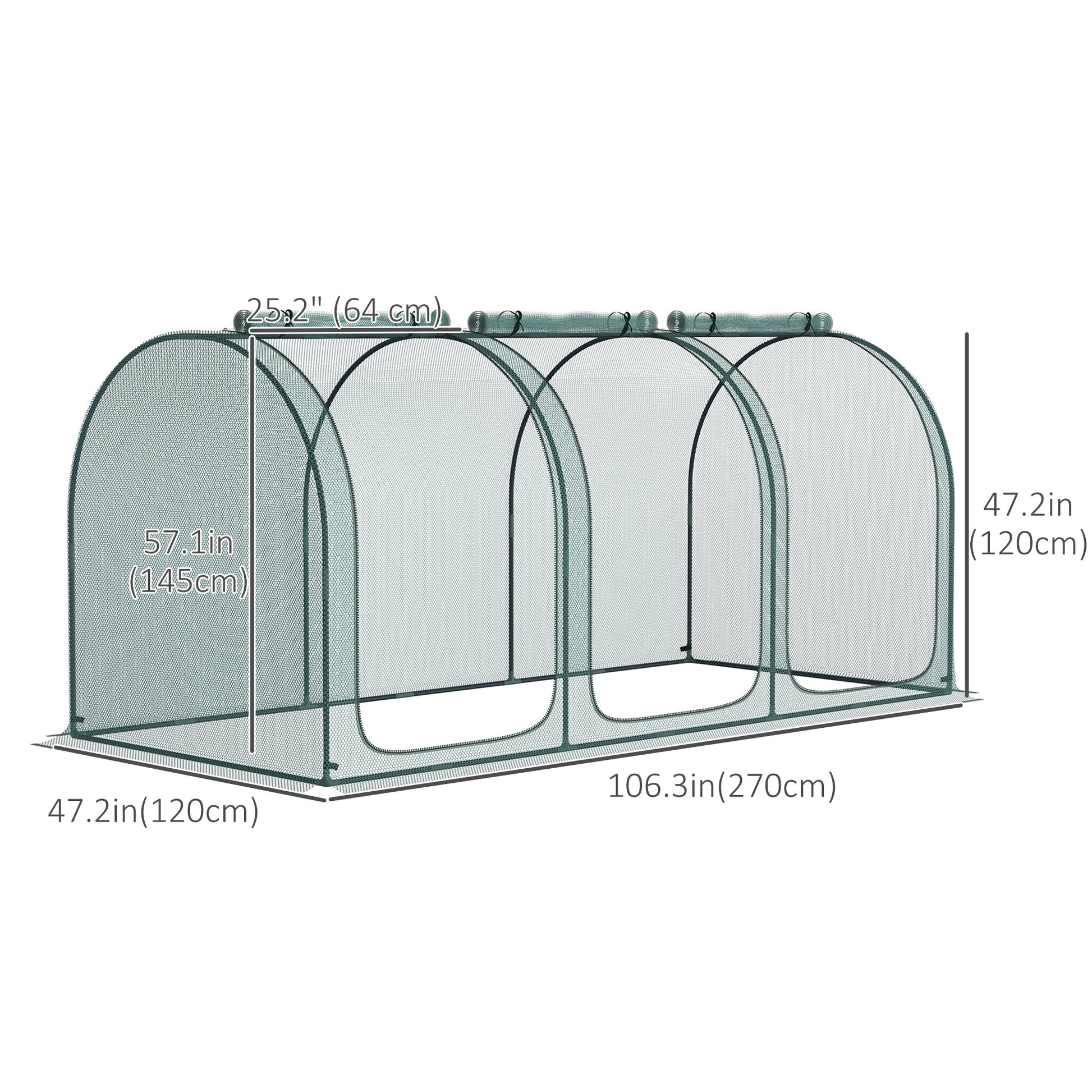 9' x 4' Crop Cage, Plant Protection Tent, with Three Zippered Doors and 4 Ground Stakes, for Garden, Yard, Lawn, Green