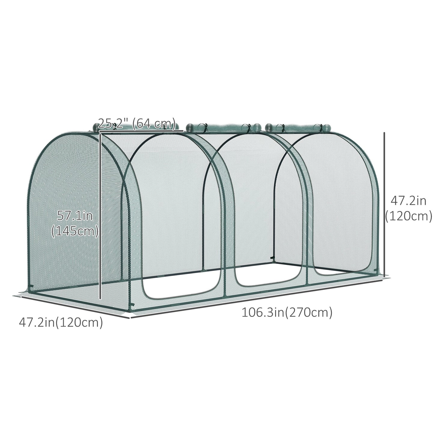 9' x 4' Crop Cage, Plant Protection Tent, with Three Zippered Doors and 4 Ground Stakes, for Garden, Yard, Lawn, Green