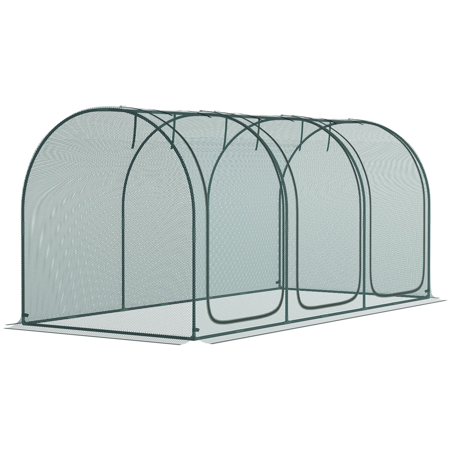 9' x 4' Crop Cage, Plant Protection Tent, with Three Zippered Doors and 4 Ground Stakes, for Garden, Yard, Lawn, Green