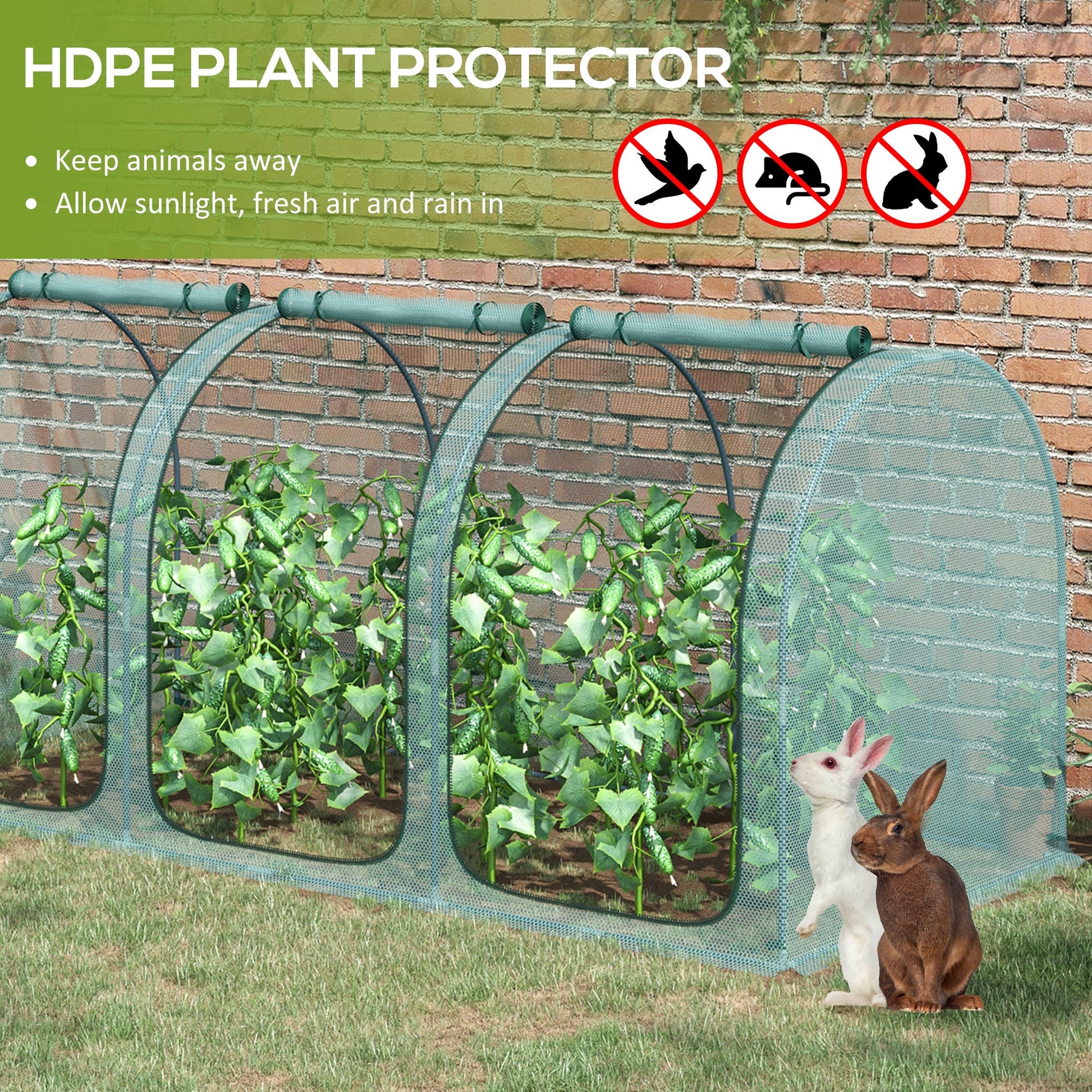 9' x 4' Crop Cage, Plant Protection Tent, with Three Zippered Doors and 4 Ground Stakes, for Garden, Yard, Lawn, Green