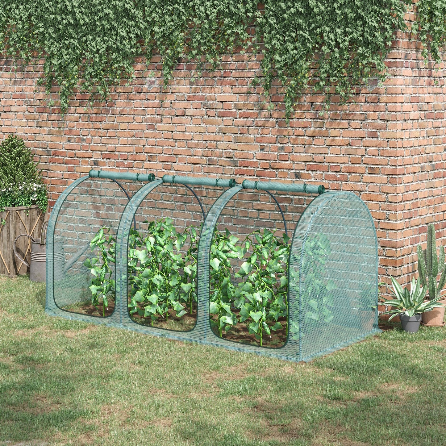 9' x 4' Crop Cage, Plant Protection Tent, with Three Zippered Doors and 4 Ground Stakes, for Garden, Yard, Lawn, Green