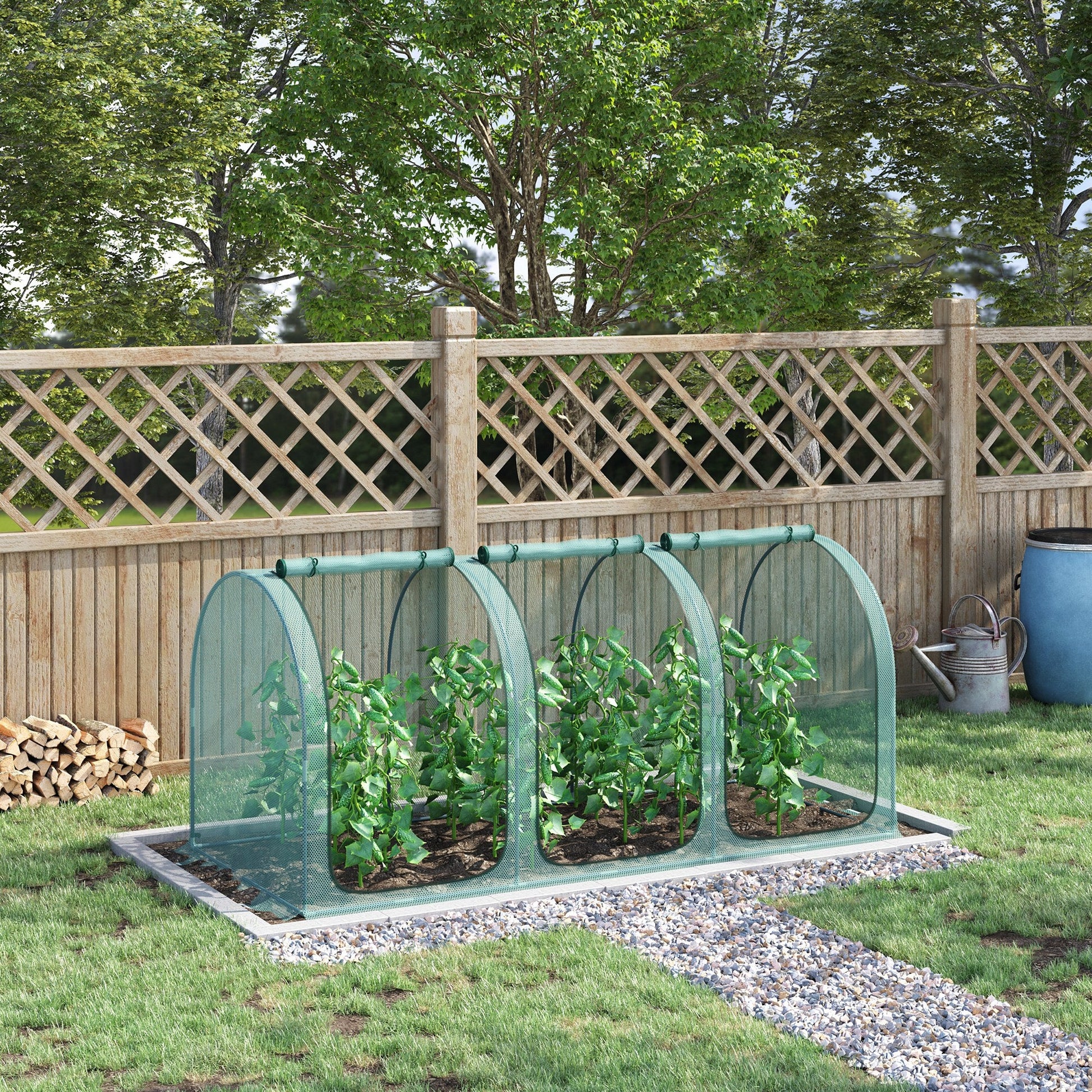 9' x 4' Crop Cage, Plant Protection Tent, with Three Zippered Doors and 4 Ground Stakes, for Garden, Yard, Lawn, Green