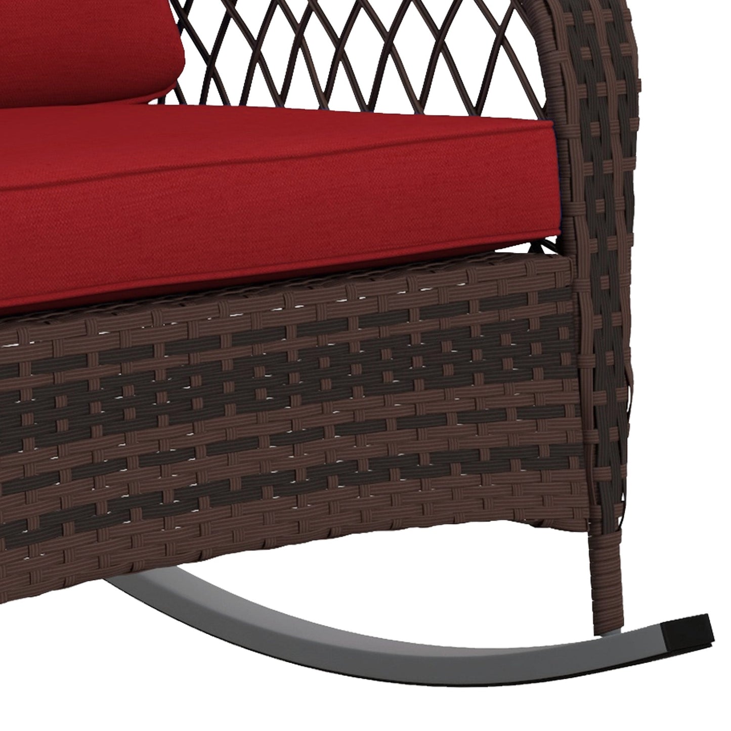 Rattan Rocking Chair, Outdoor Wicker Patio Rocker Chair Furniture with Thick Cushions, for Garden Backyard Porch, Red