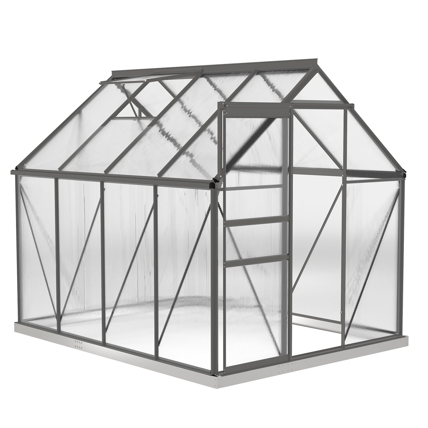6' x 8' x 6.5' Polycarbonate Greenhouse, Walk-in Green House with Adjustable Roof Vent Galvanized Base Sliding Door Rain Gutter for Outdoor Garden Backyard, Charcoal Grey