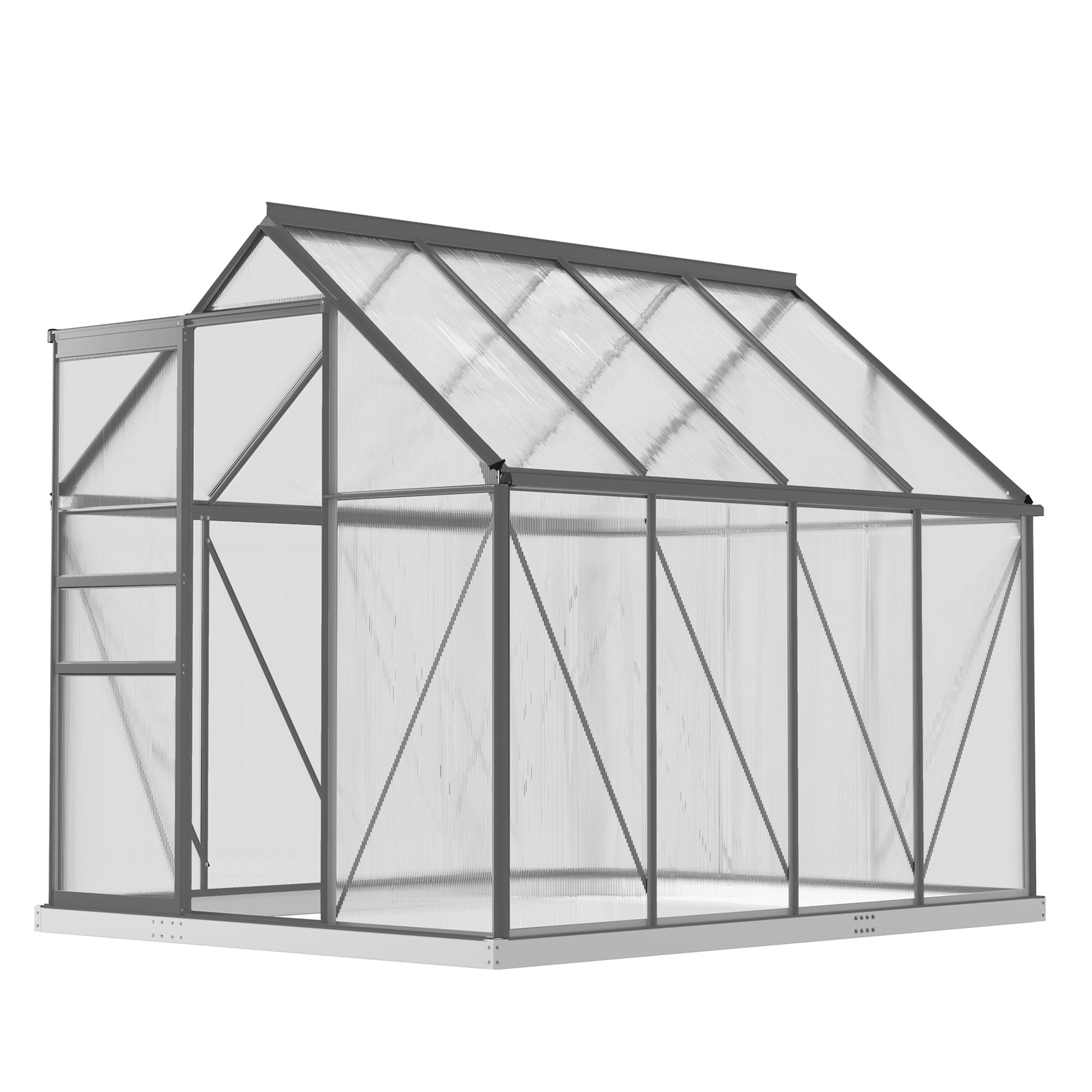6' x 8' x 6.5' Polycarbonate Greenhouse, Walk-in Green House with Adjustable Roof Vent Galvanized Base Sliding Door Rain Gutter for Outdoor Garden Backyard, Charcoal Grey