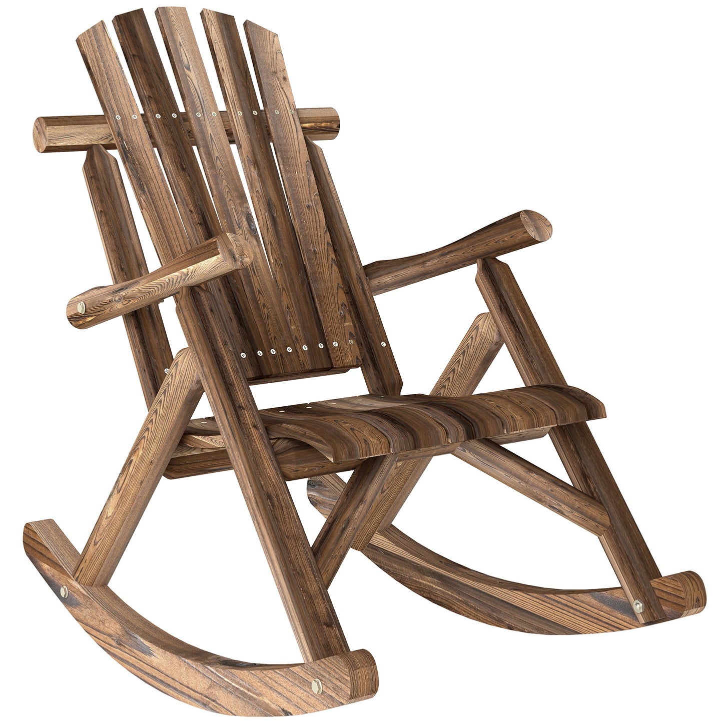 Outdoor Rocking Chair, Wooden Adirondack Outdoor Rocker with High Back and Slatted Seat, Oversized Rustic Patio Rocking Chair for Garden, Porch, Yard, Balcony, Carbonized