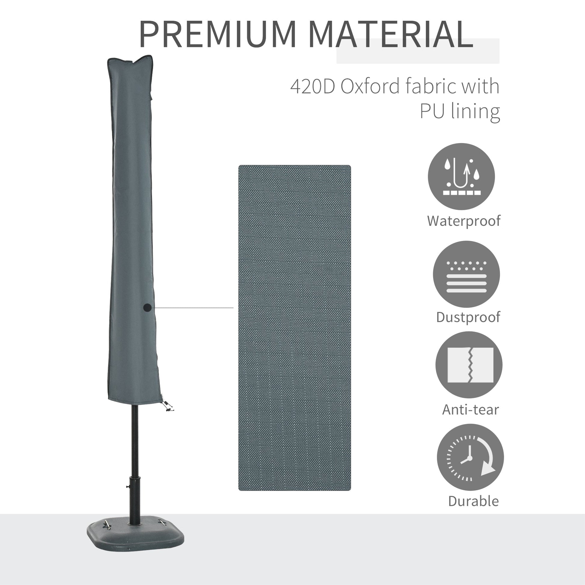 Parasol Cover, Cantilever Umbrella Protector with Zipper for Outdoor, Garden, Patio, Grey