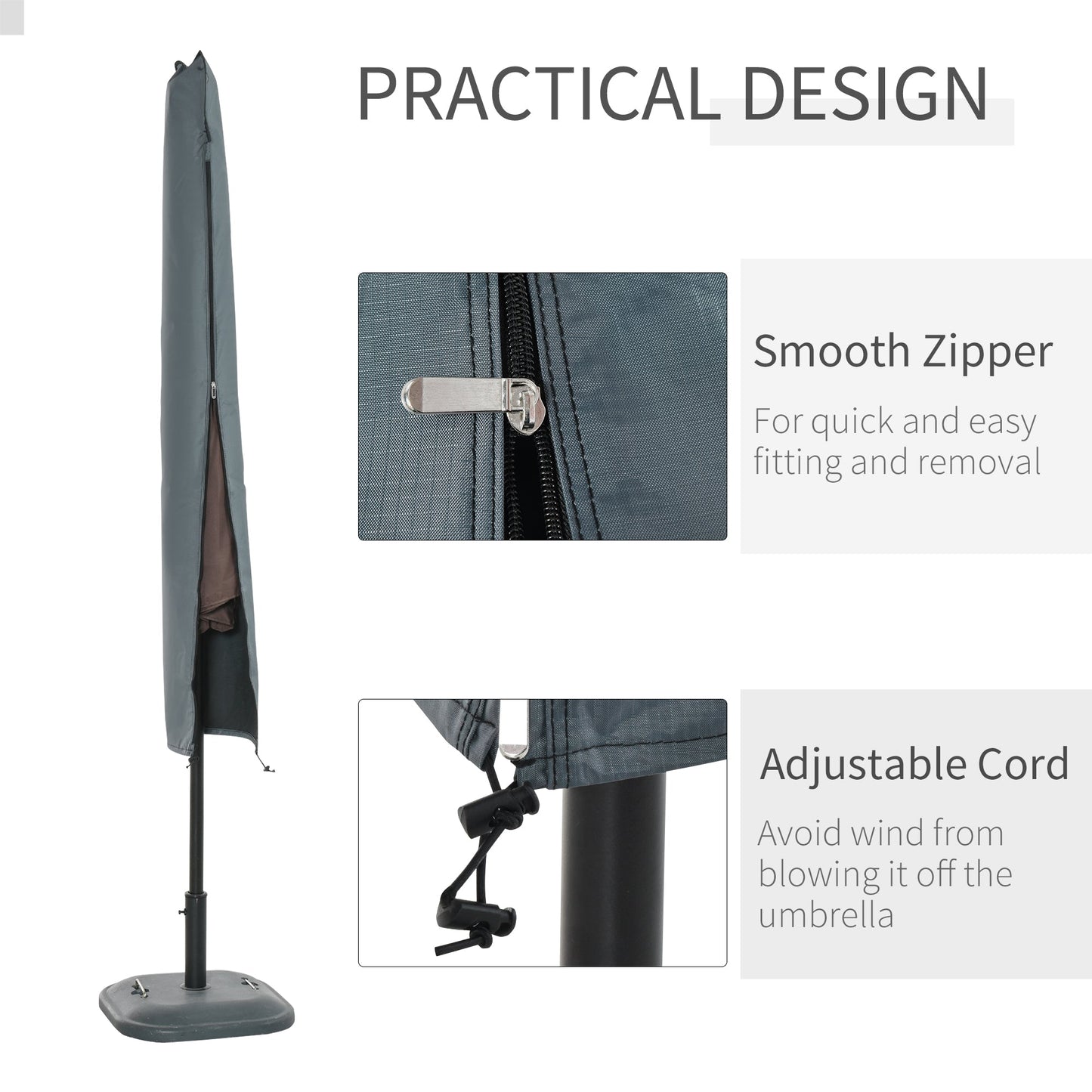 Parasol Cover, Cantilever Umbrella Protector with Zipper for Outdoor, Garden, Patio, Grey