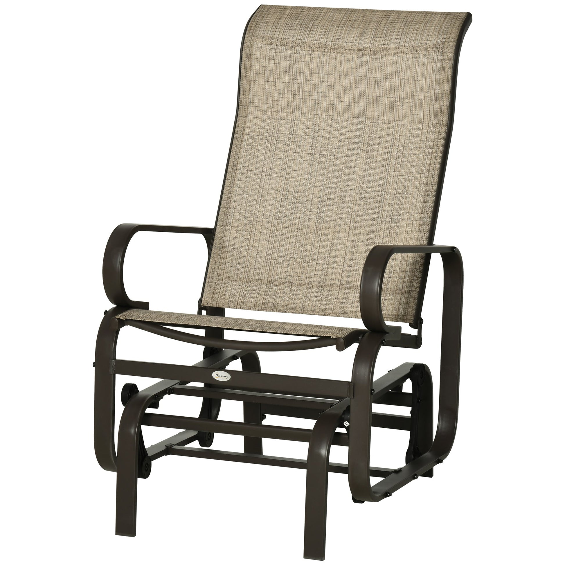 Patio Glider with Breathable Mesh Fabric, Outdoor Glider Chair, Garden Rocking Gliding Seat for Patio, Yard, Porch, Brown Flaxen