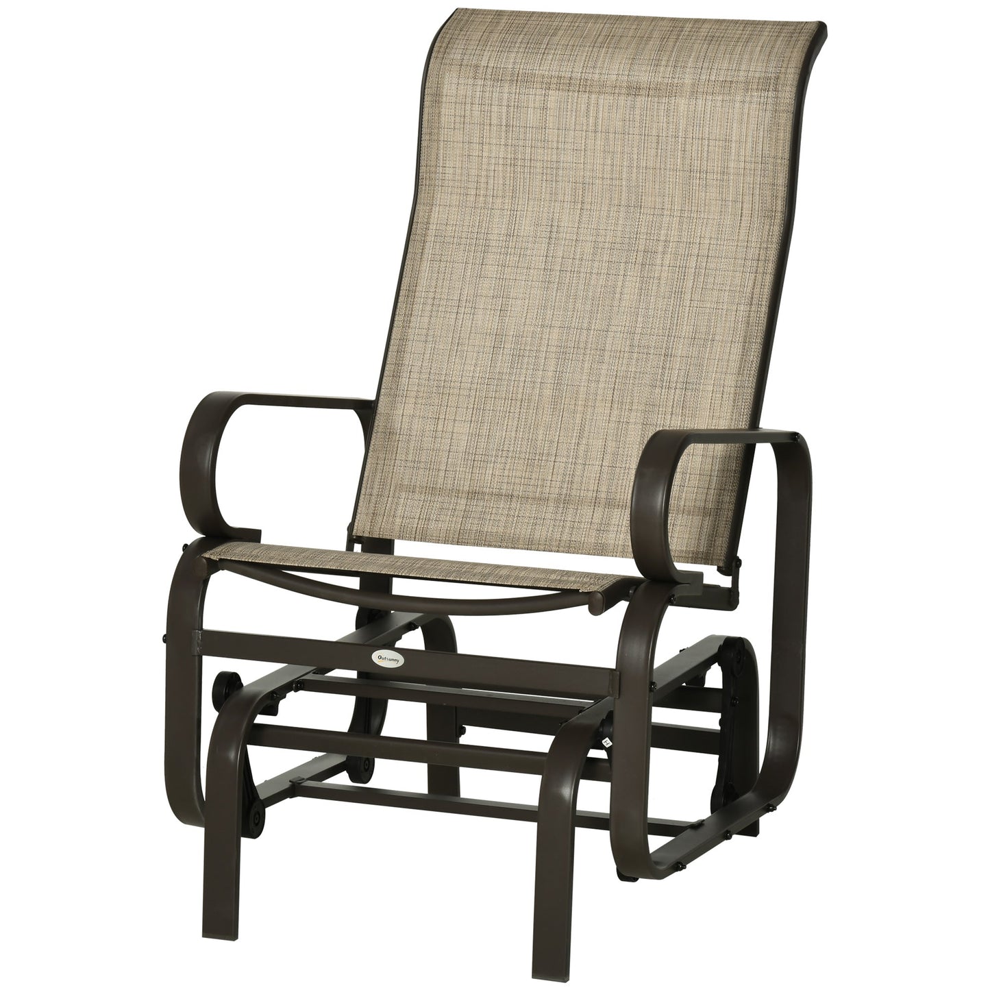 Patio Glider with Breathable Mesh Fabric, Outdoor Glider Chair, Garden Rocking Gliding Seat for Patio, Yard, Porch, Brown Flaxen