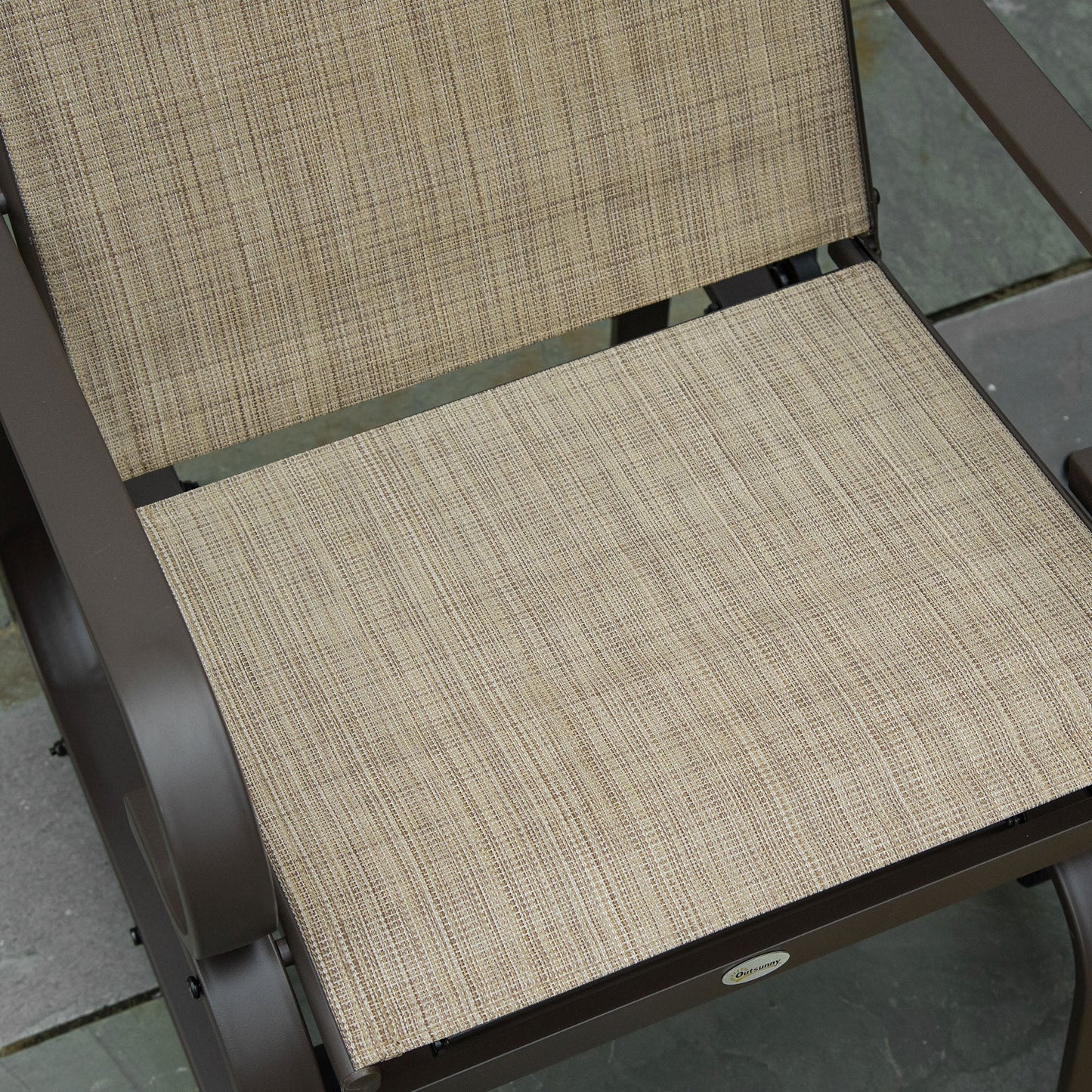 Patio Glider with Breathable Mesh Fabric, Outdoor Glider Chair, Garden Rocking Gliding Seat for Patio, Yard, Porch, Brown Flaxen