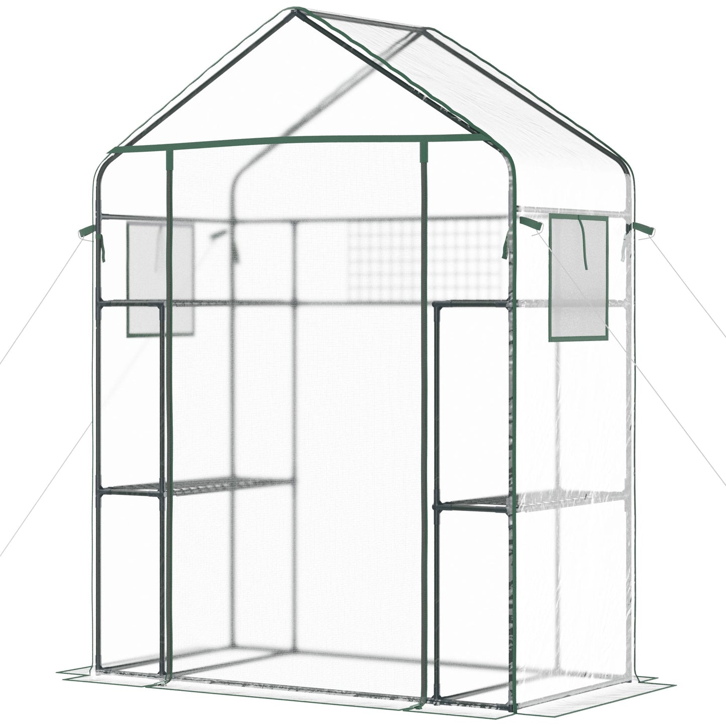 Walk-in Greenhouse with 4 Shelves, 56" x 29" x 77" Mini Greenhouse ,Roll-Up Door, Mesh Windows for Seedling, Flowers, Plant Growing, Clear