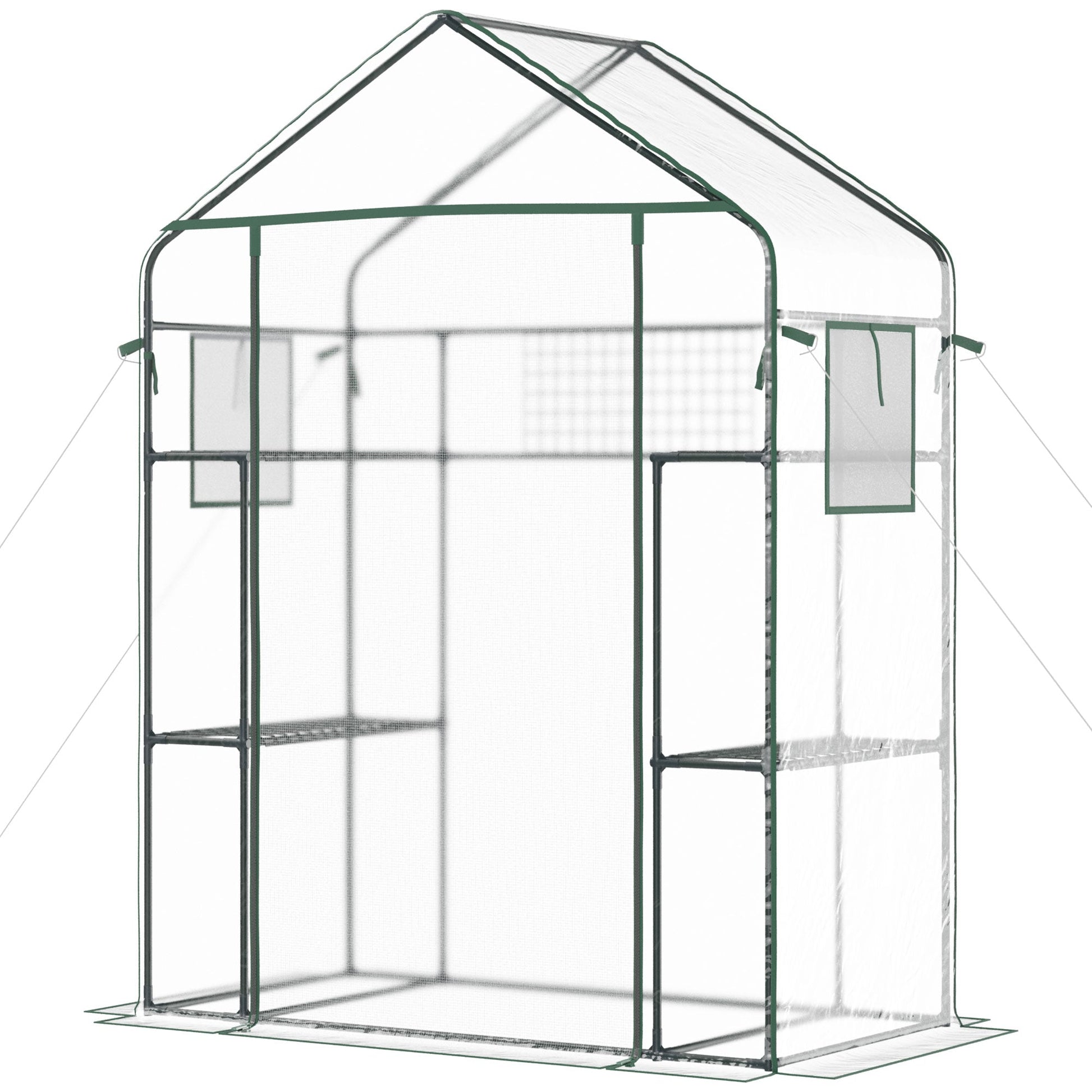 Walk-in Greenhouse with 4 Shelves, 56" x 29" x 77" Mini Greenhouse ,Roll-Up Door, Mesh Windows for Seedling, Flowers, Plant Growing, Clear