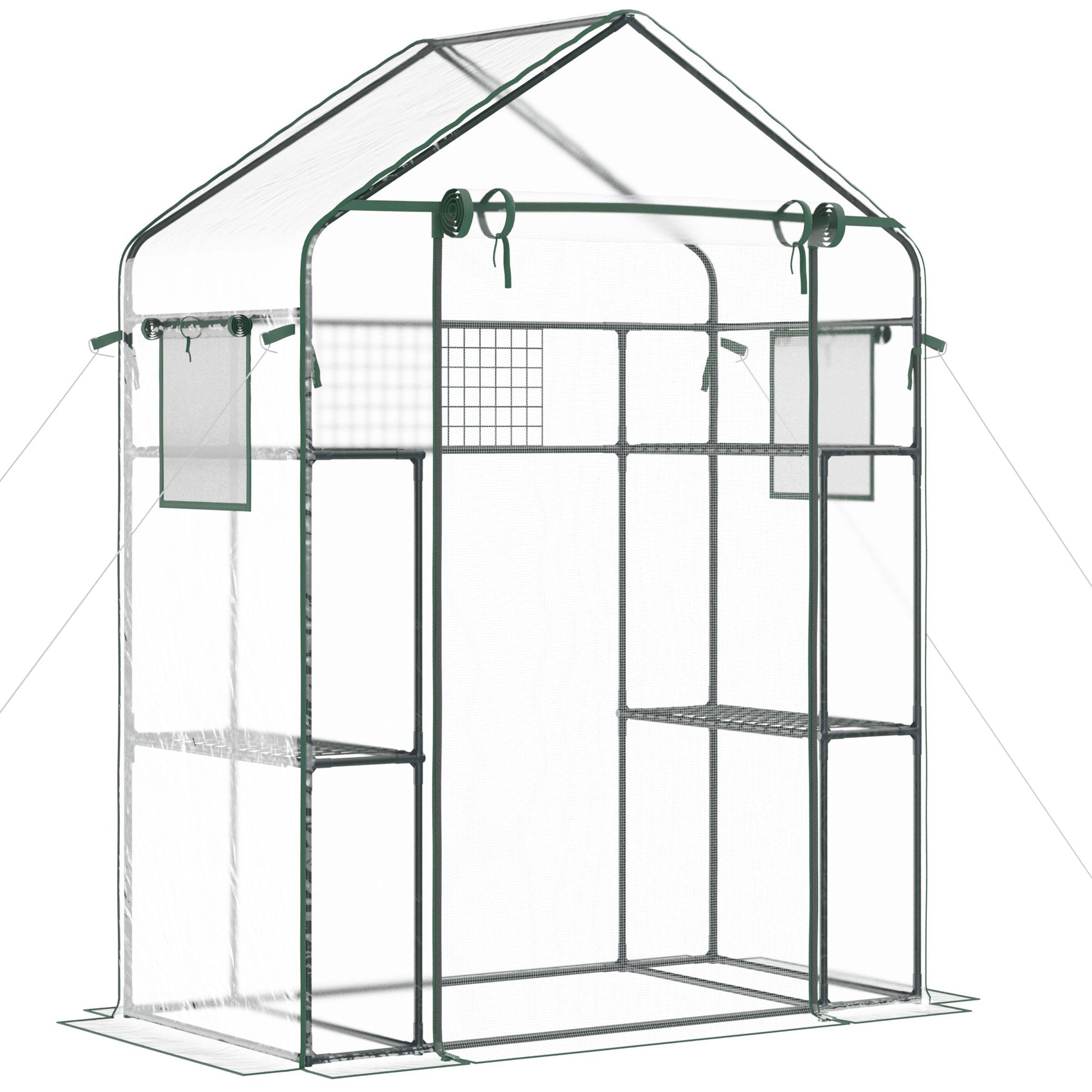 Walk-in Greenhouse with 4 Shelves, 56" x 29" x 77" Mini Greenhouse ,Roll-Up Door, Mesh Windows for Seedling, Flowers, Plant Growing, Clear