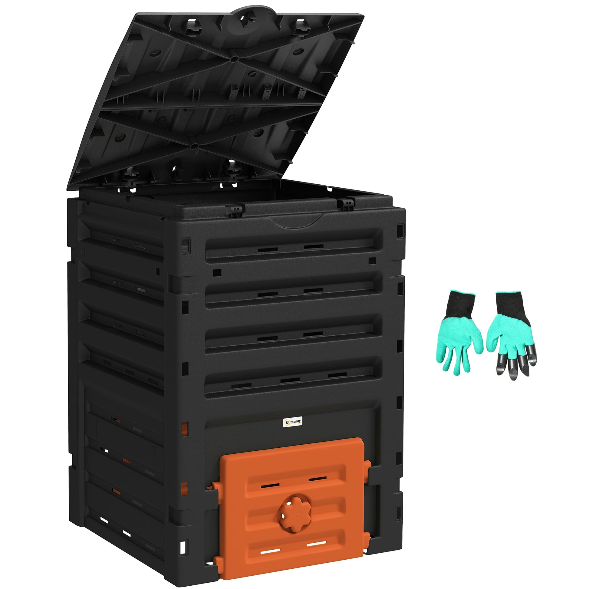 Compost Bin, 120 Gallon (450L) Garden Composter with Gloves, 80 Vents and 2 Sliding Doors, Lightweight & Solid, Fast Creation of Fertile Soil, Orange