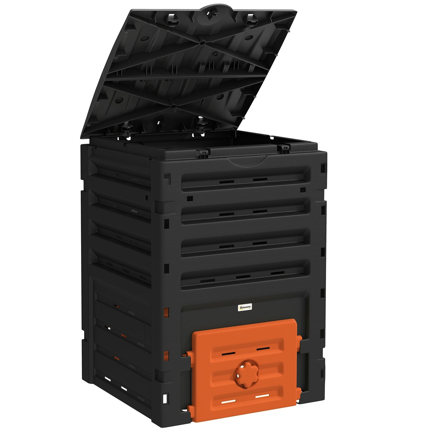 Compost Bin, 120 Gallon (450L) Garden Composter with Gloves, 80 Vents and 2 Sliding Doors, Lightweight & Solid, Fast Creation of Fertile Soil, Orange