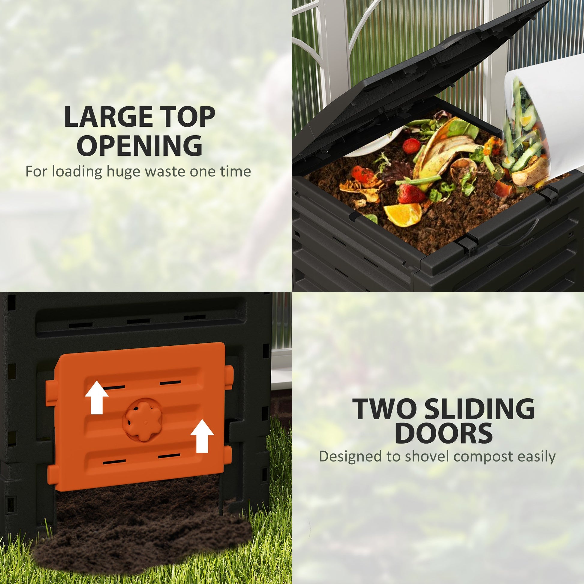 Compost Bin, 120 Gallon (450L) Garden Composter with Gloves, 80 Vents and 2 Sliding Doors, Lightweight & Solid, Fast Creation of Fertile Soil, Orange