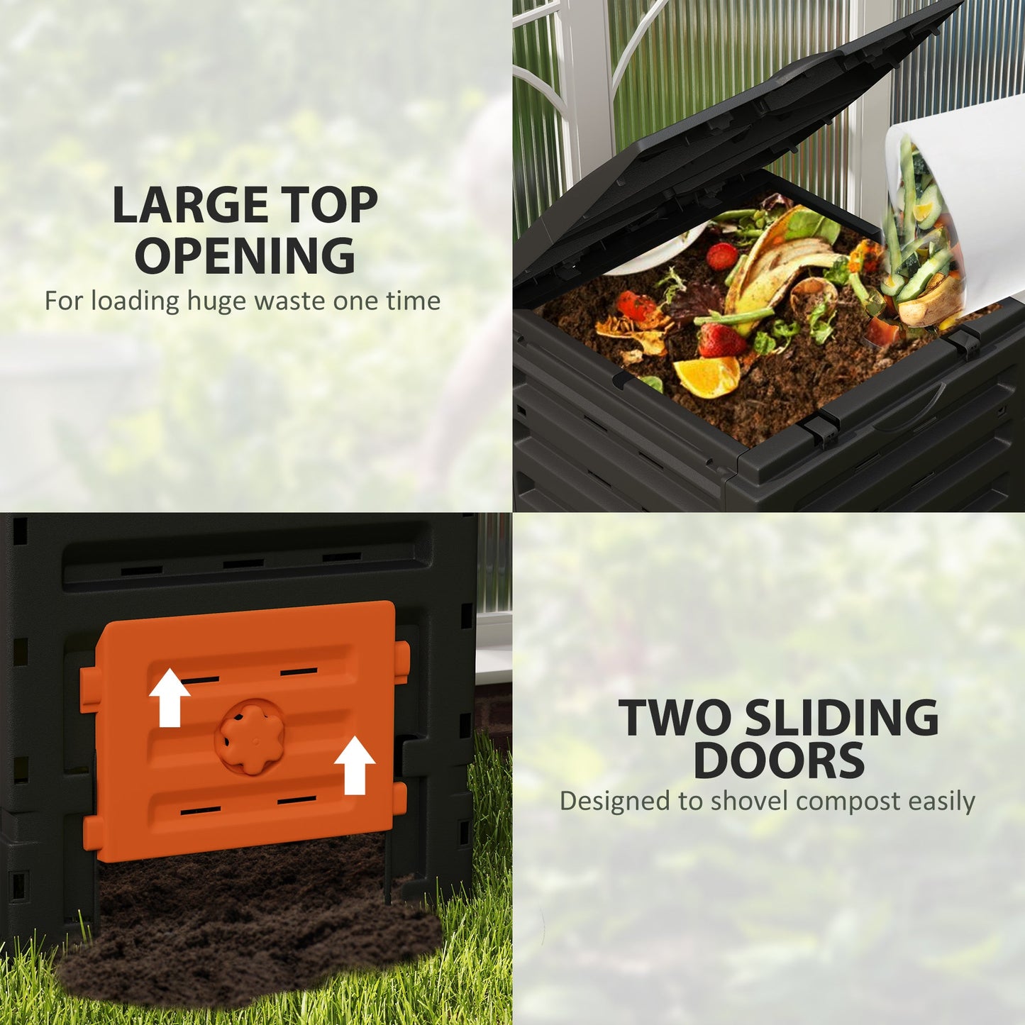 Compost Bin, 120 Gallon (450L) Garden Composter with Gloves, 80 Vents and 2 Sliding Doors, Lightweight & Solid, Fast Creation of Fertile Soil, Orange