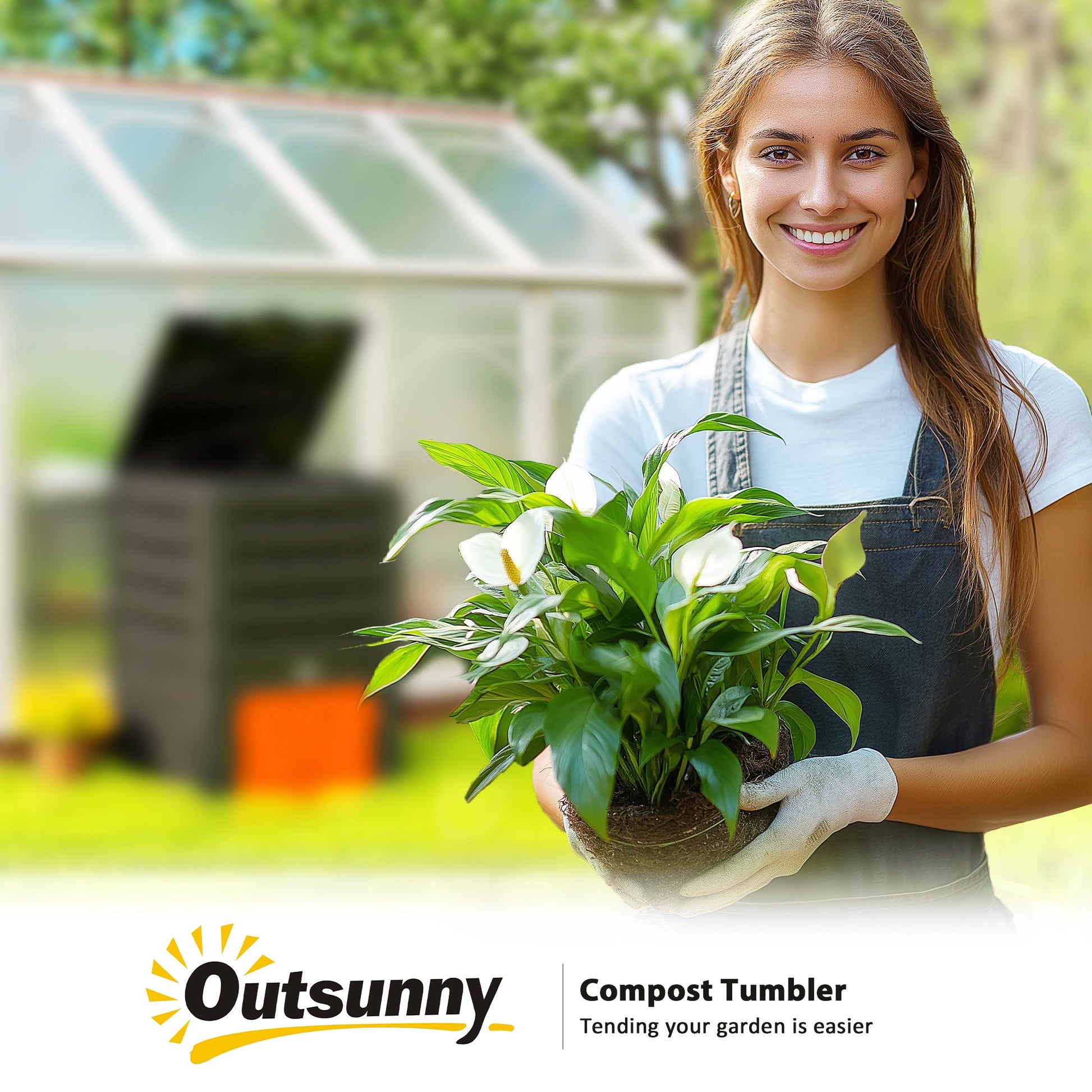 Compost Bin, 120 Gallon (450L) Garden Composter with Gloves, 80 Vents and 2 Sliding Doors, Lightweight & Solid, Fast Creation of Fertile Soil, Orange