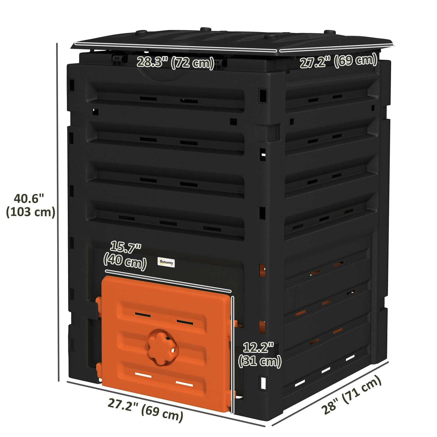 Compost Bin, 120 Gallon (450L) Garden Composter with Gloves, 80 Vents and 2 Sliding Doors, Lightweight & Solid, Fast Creation of Fertile Soil, Orange