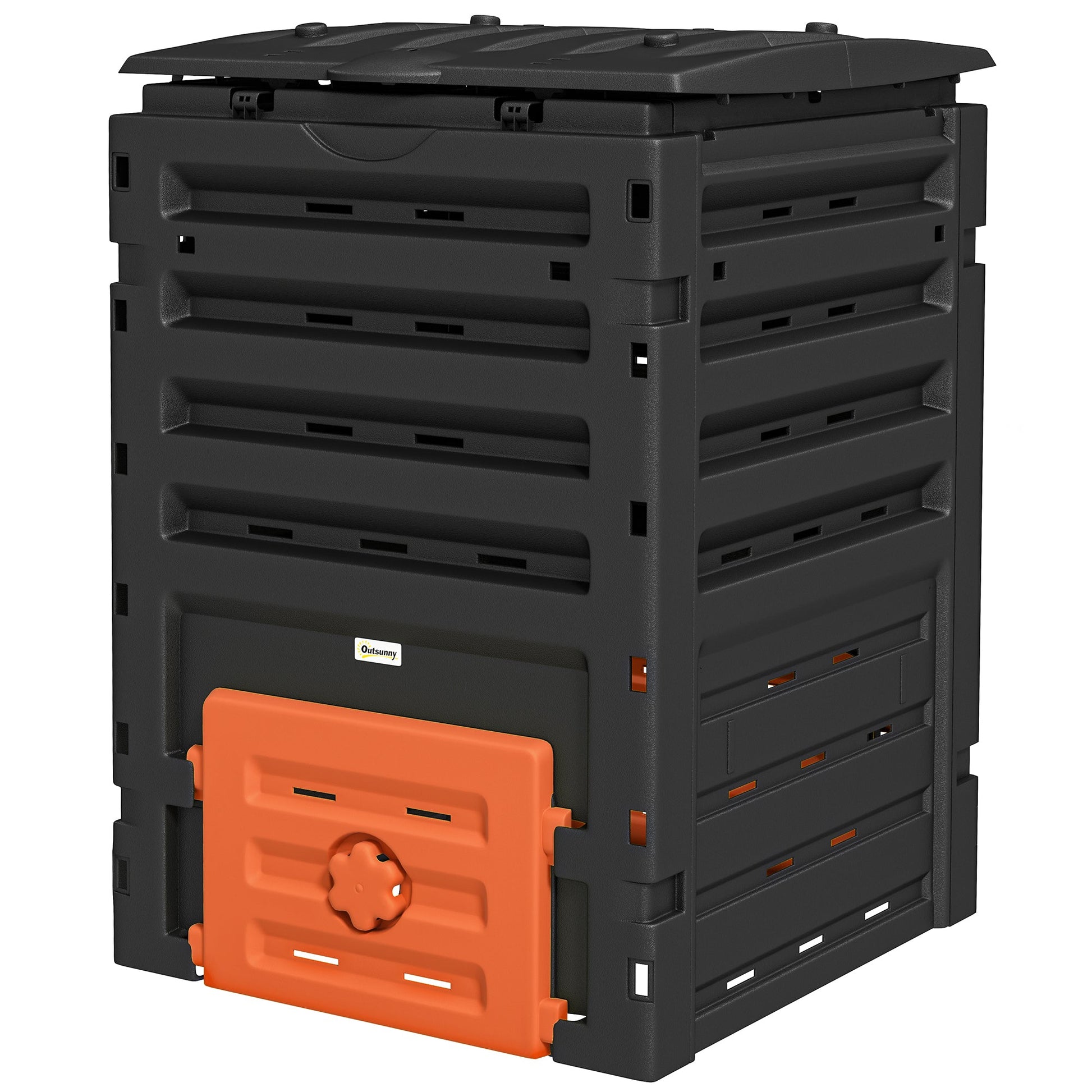 Compost Bin, 120 Gallon (450L) Garden Composter with Gloves, 80 Vents and 2 Sliding Doors, Lightweight & Solid, Fast Creation of Fertile Soil, Orange