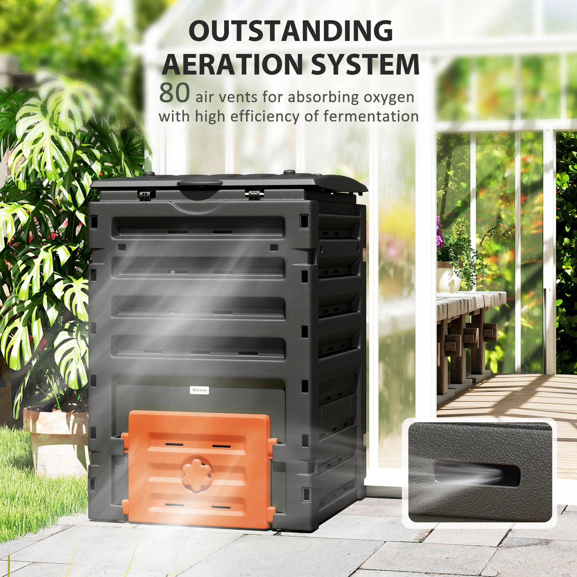 Compost Bin, 120 Gallon (450L) Garden Composter with Gloves, 80 Vents and 2 Sliding Doors, Lightweight & Solid, Fast Creation of Fertile Soil, Orange